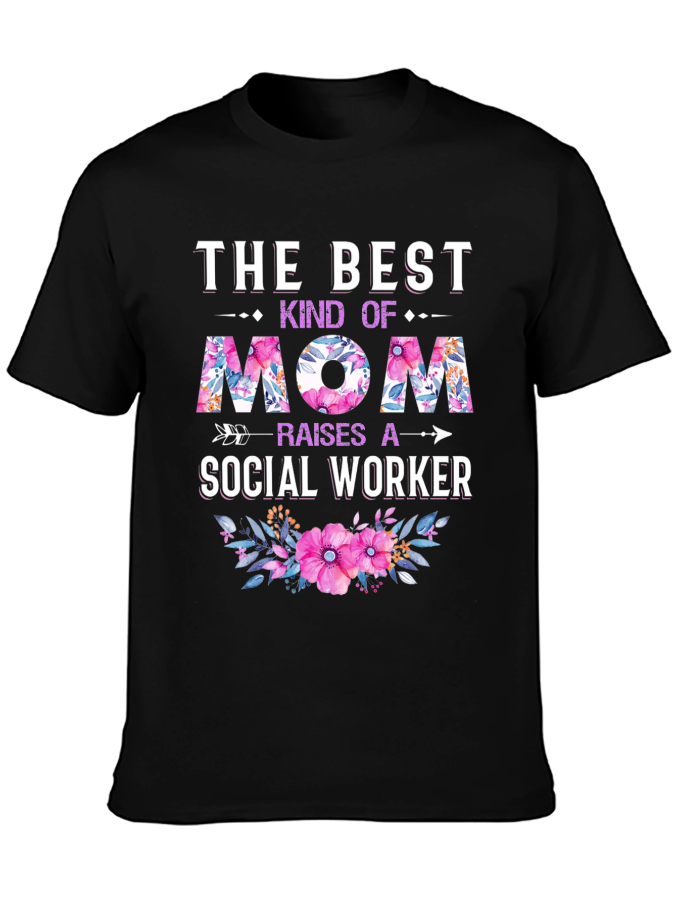 Black Best Mom Social Worker Floral T-Shirt view 3
