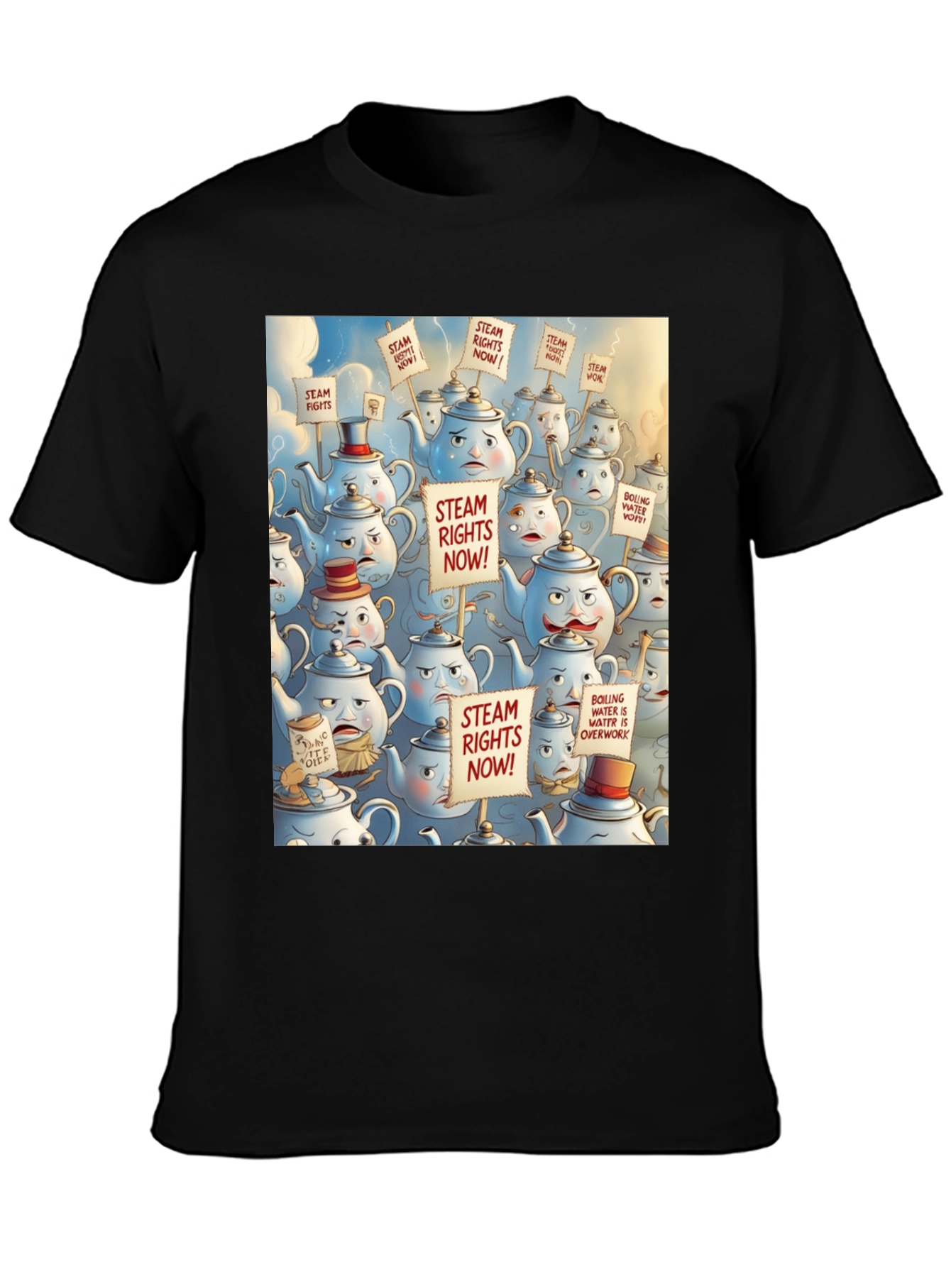 Black Steam Rights Teapot Protest T-Shirt - Unique Graphic Tee view 3