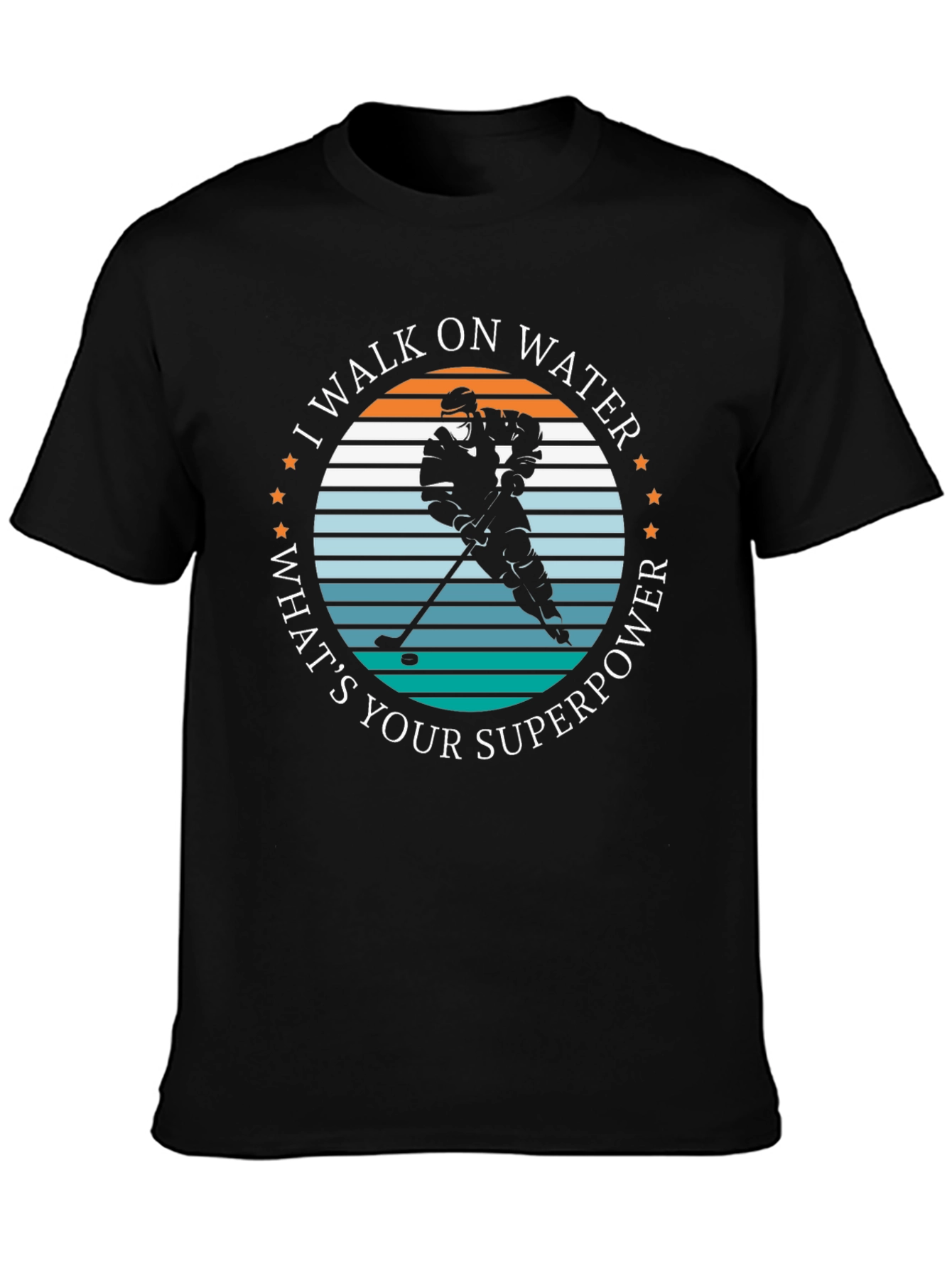 Black I Walk on Water Hockey Player Graphic T-Shirt view 3