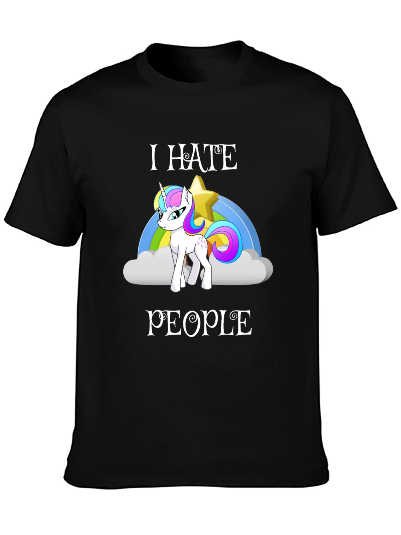 Black I Hate People Unicorn T-Shirt view 3