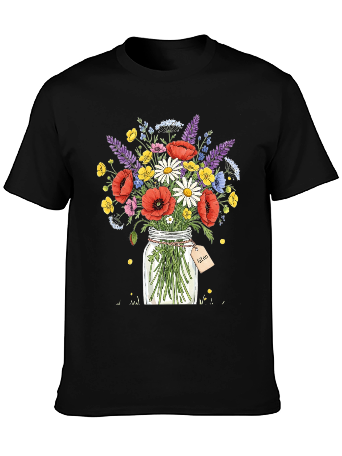 Black Floral Bouquet Jar Graphic T-Shirt view 3