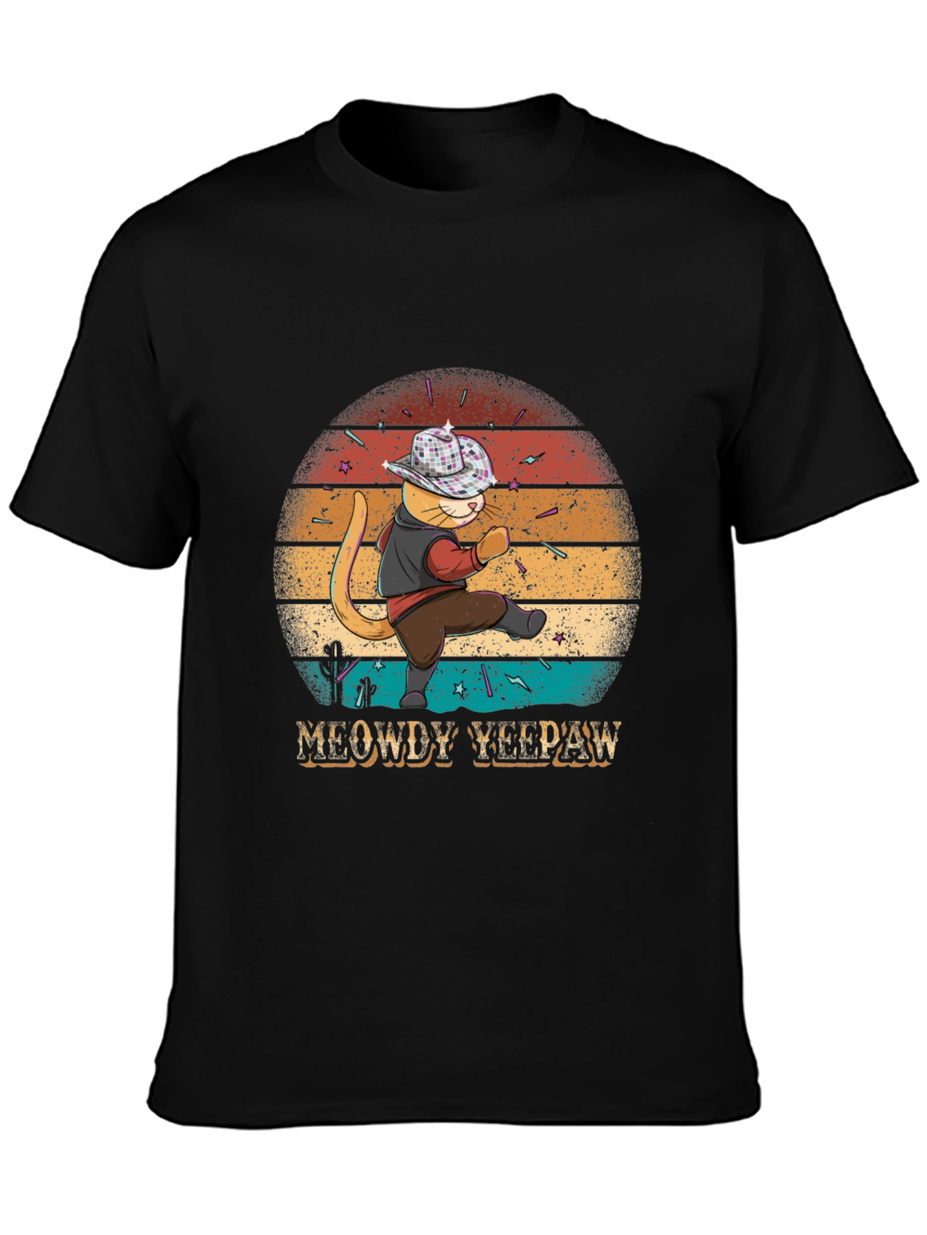 Black Meowdy Yee Paw T-Shirt - Cowboy Cat Tee view 3