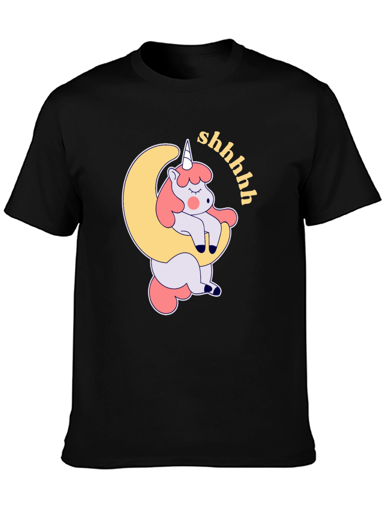 Black Sleepy Unicorn Moon Graphic T-Shirt view 3