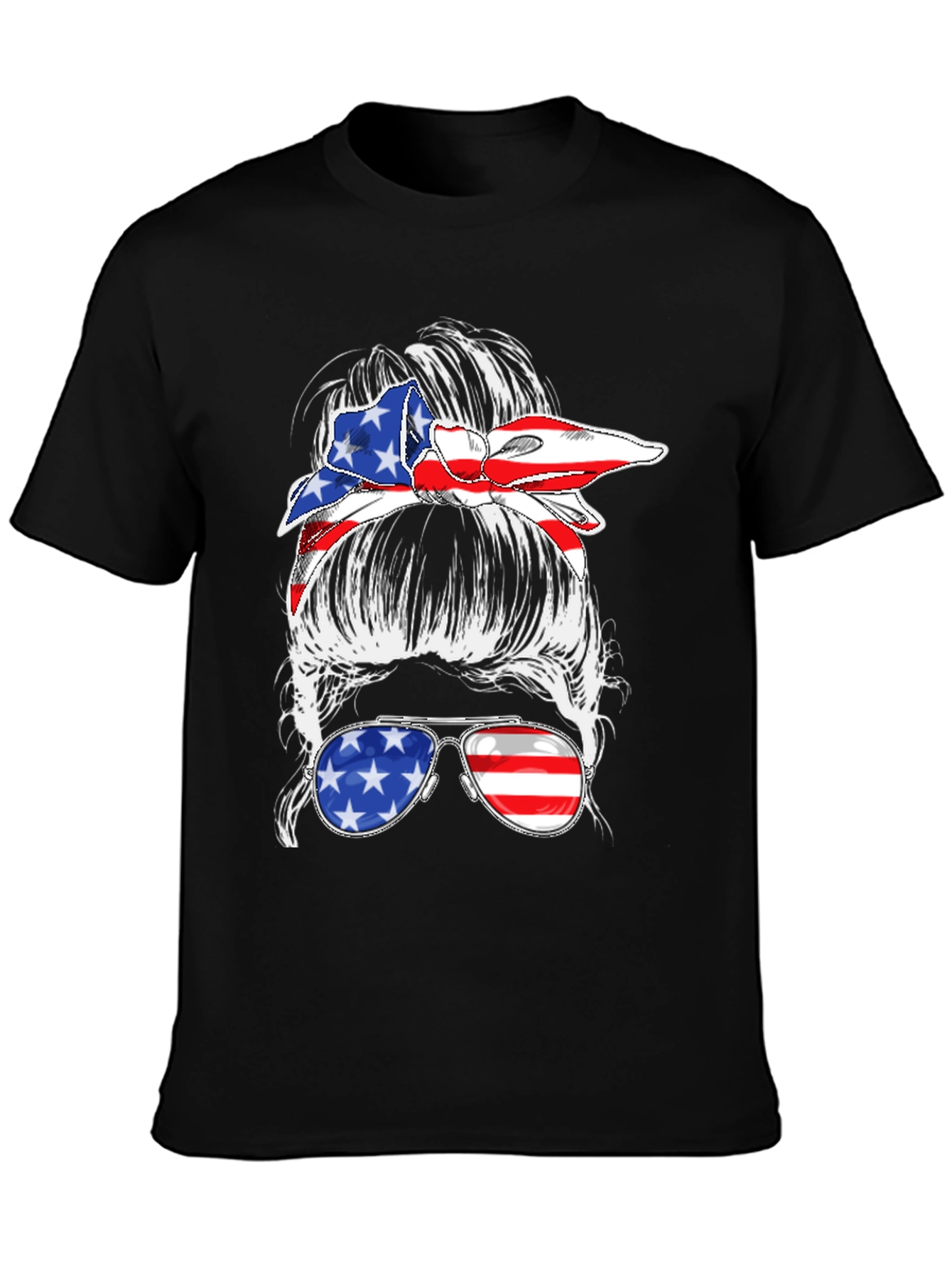 Black Messy Bun American Flag T-Shirt view 3