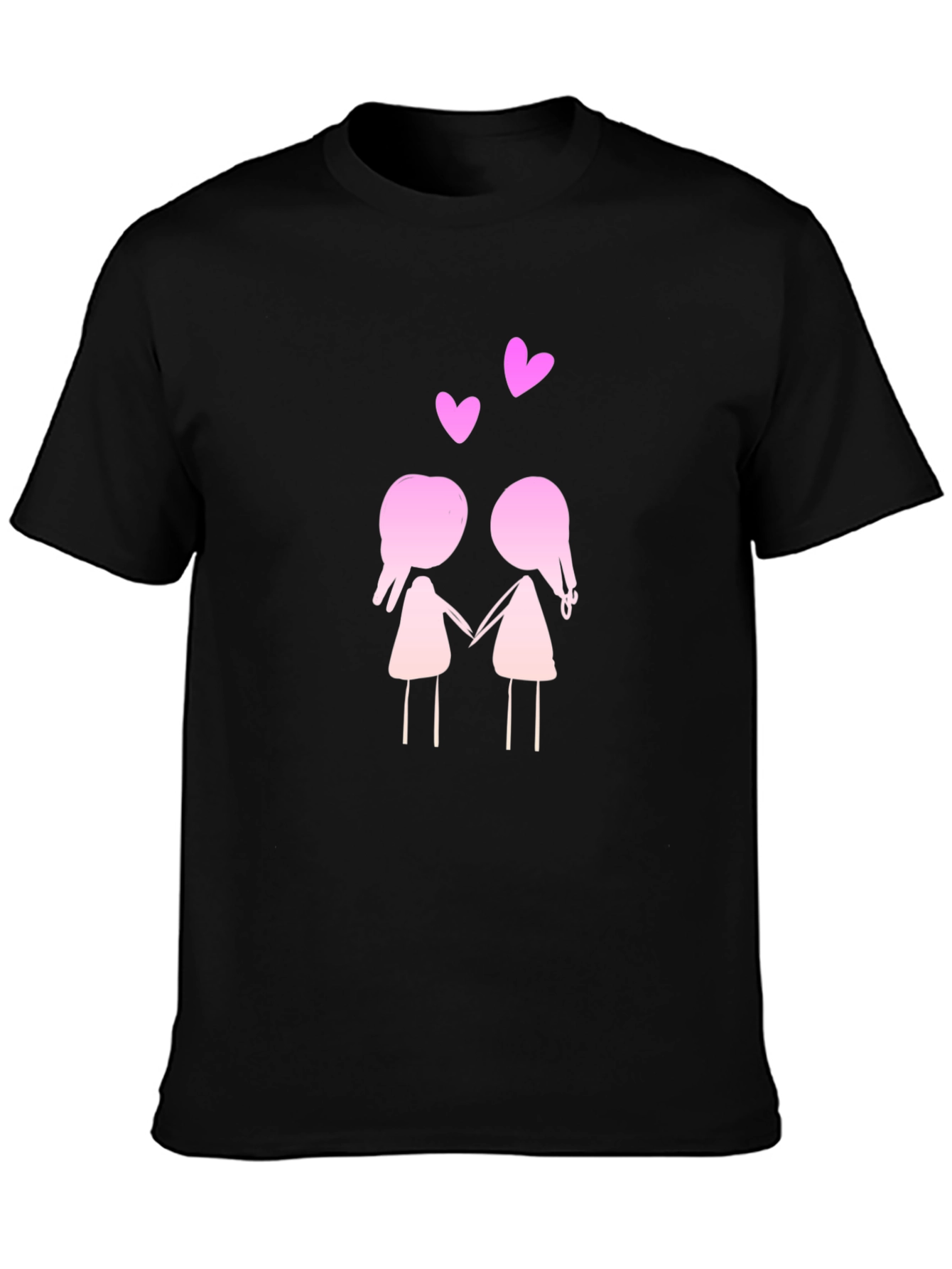 Black Cute Cartoon Couple T-Shirt view 3
