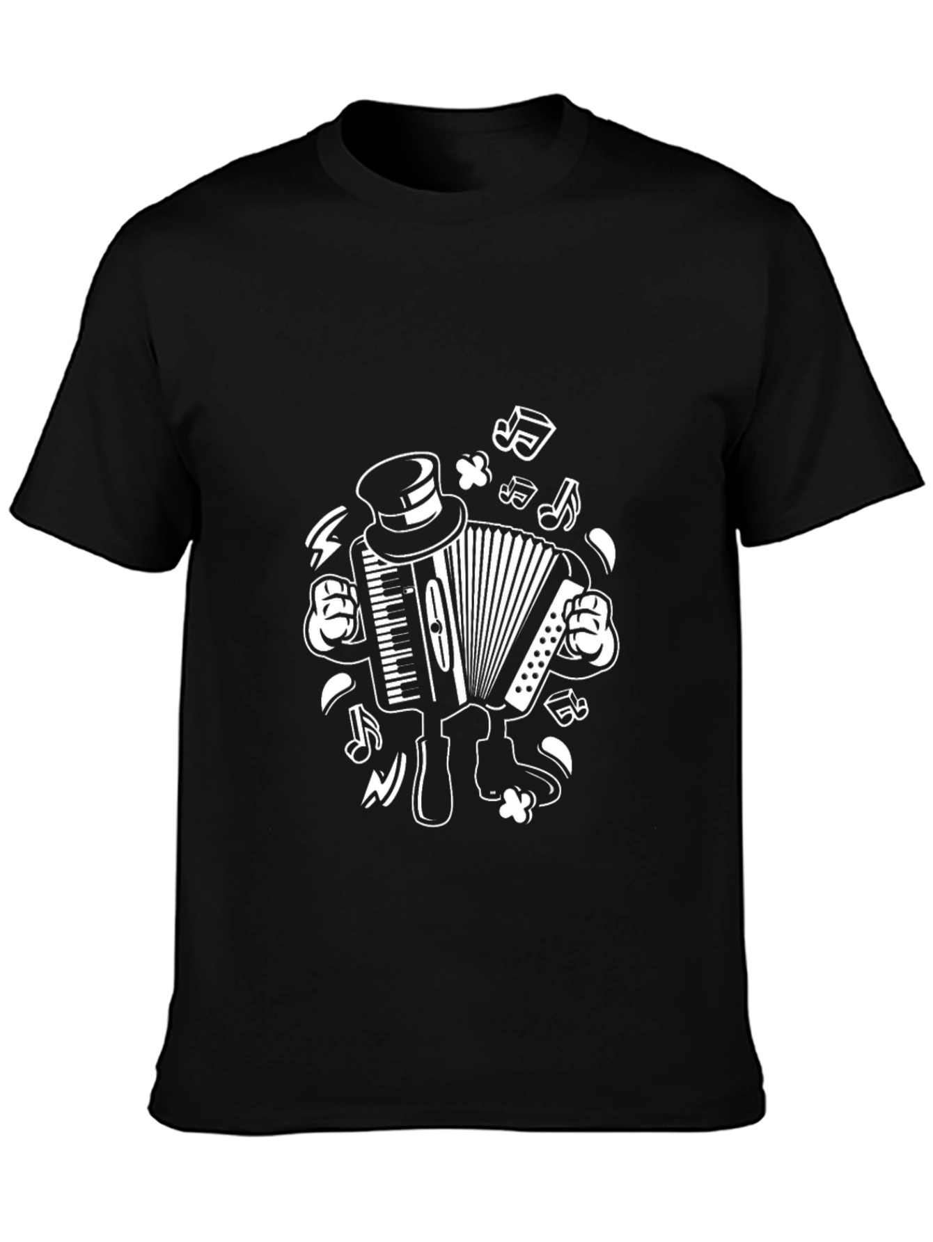 Black Accordion Cartoon Graphic Tee - Black Cotton T-Shirt view 3