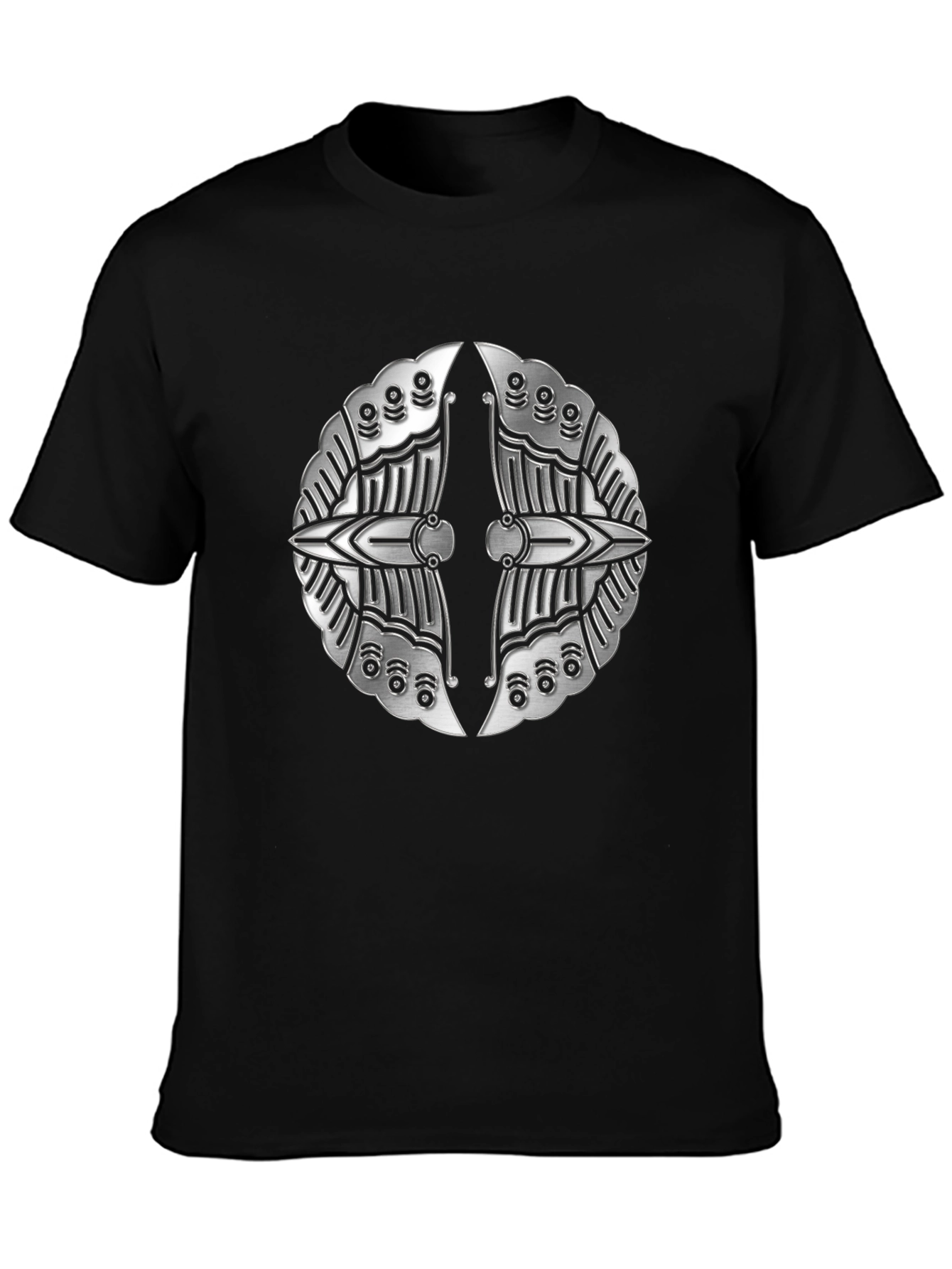 Black Silver Metallic Shield Emblem Black T-Shirt view 3