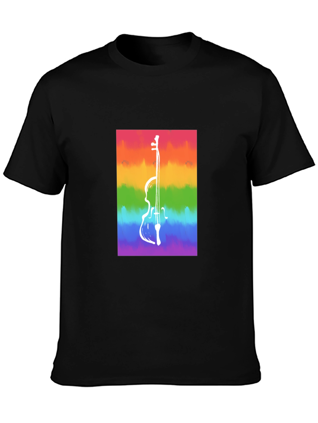 Black Rainbow Cello Graphic Tee - Black Cotton Casual Shirt view 3