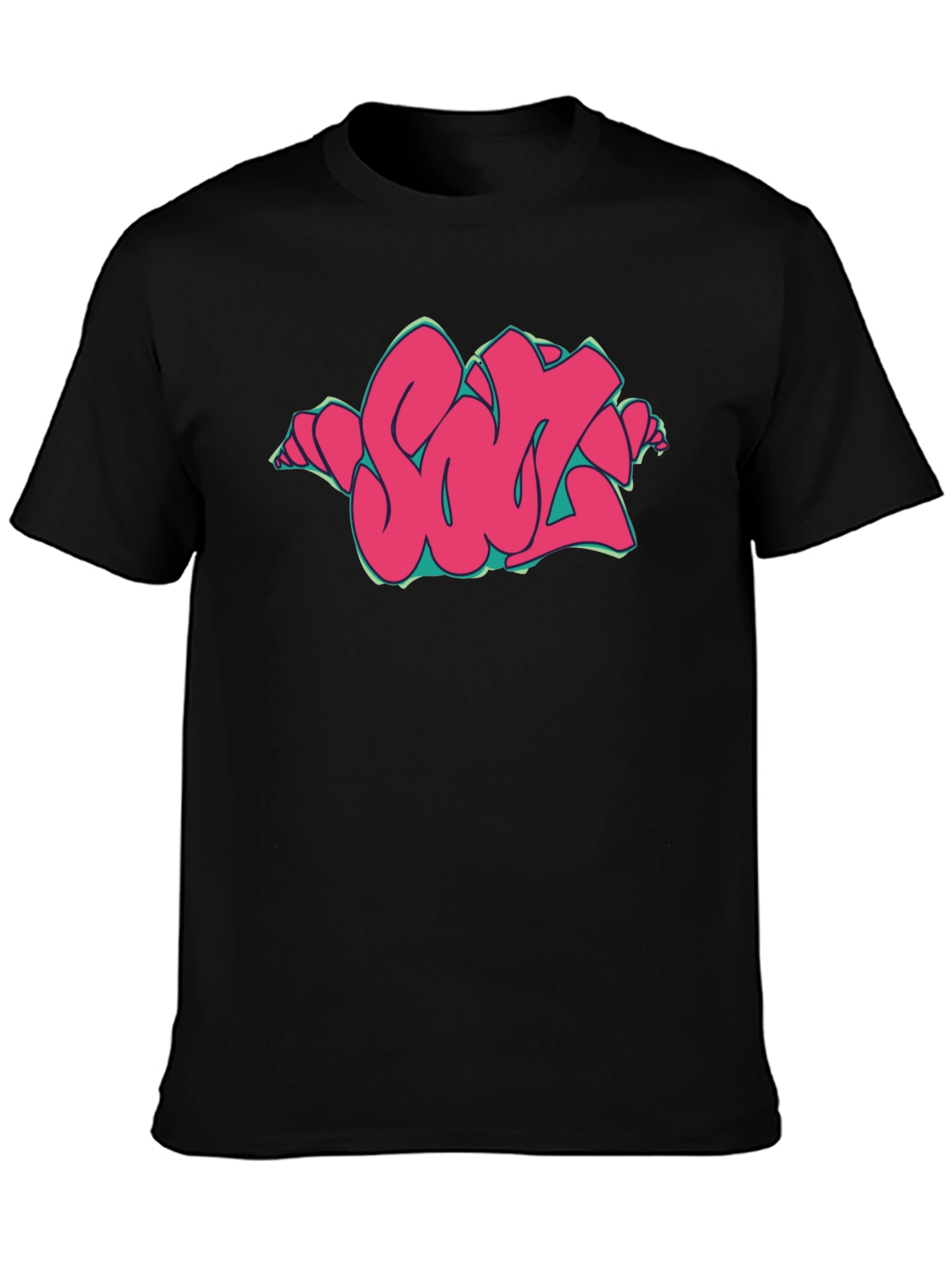 Black Graffiti Style Pink Graphic Print Black T-Shirt view 3