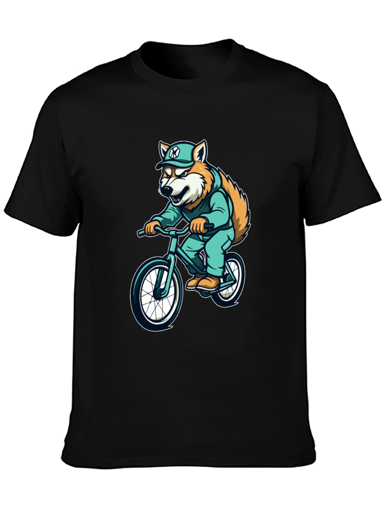 Black Cool Fox Biker Graphic Tee - Trendy Style view 3