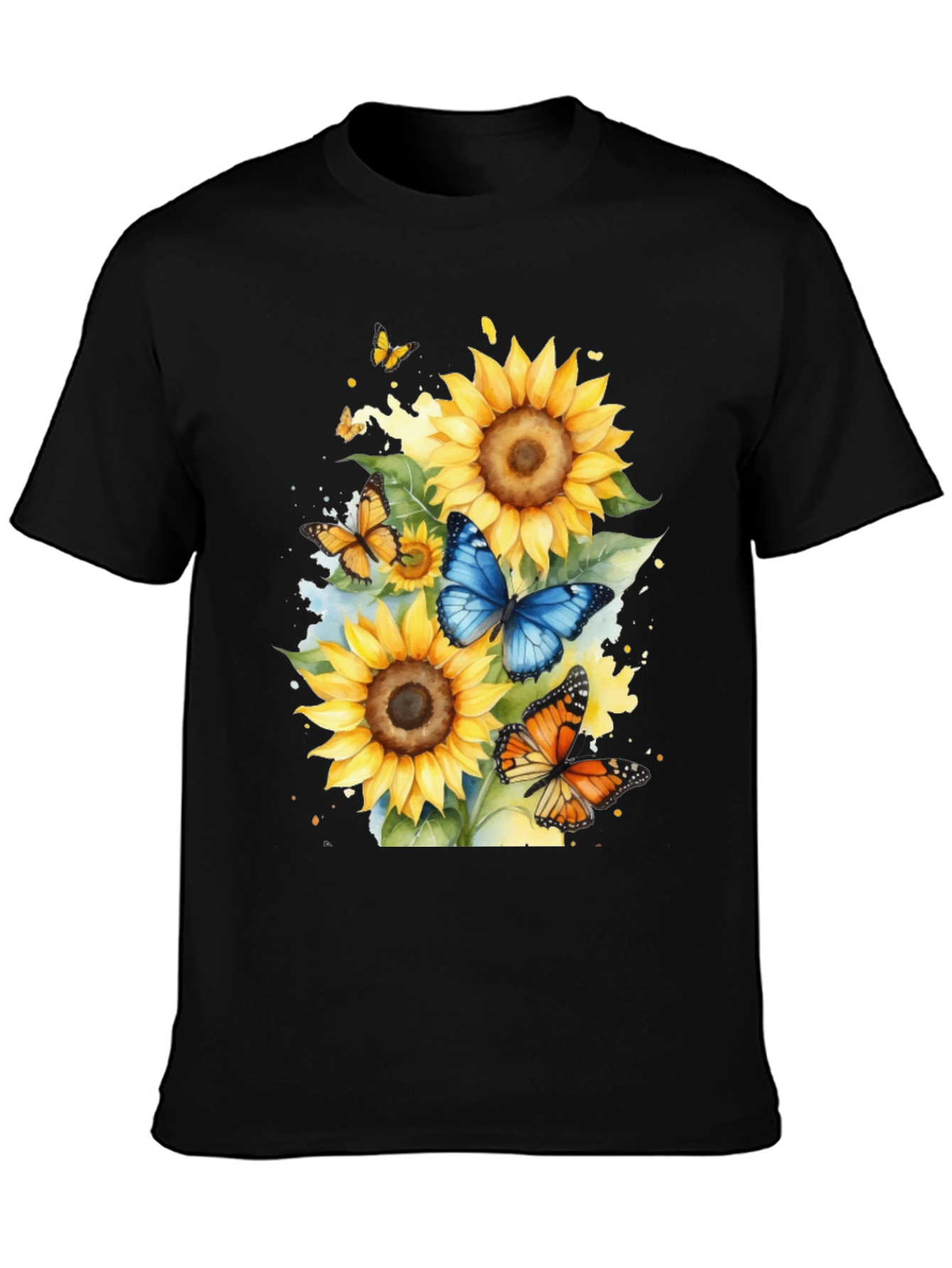 Black Sunflower Butterfly Graphic Tee view 3