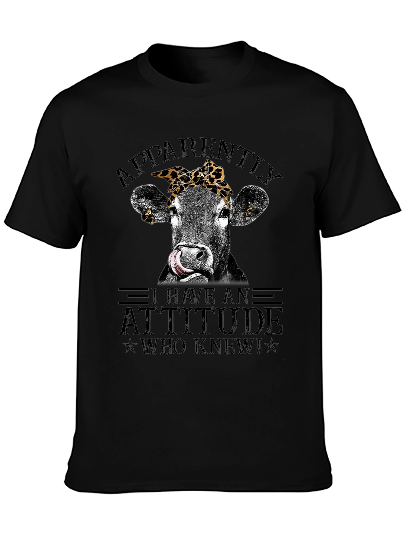 Black Funny Cow Attitude Graphic T-Shirt view 3