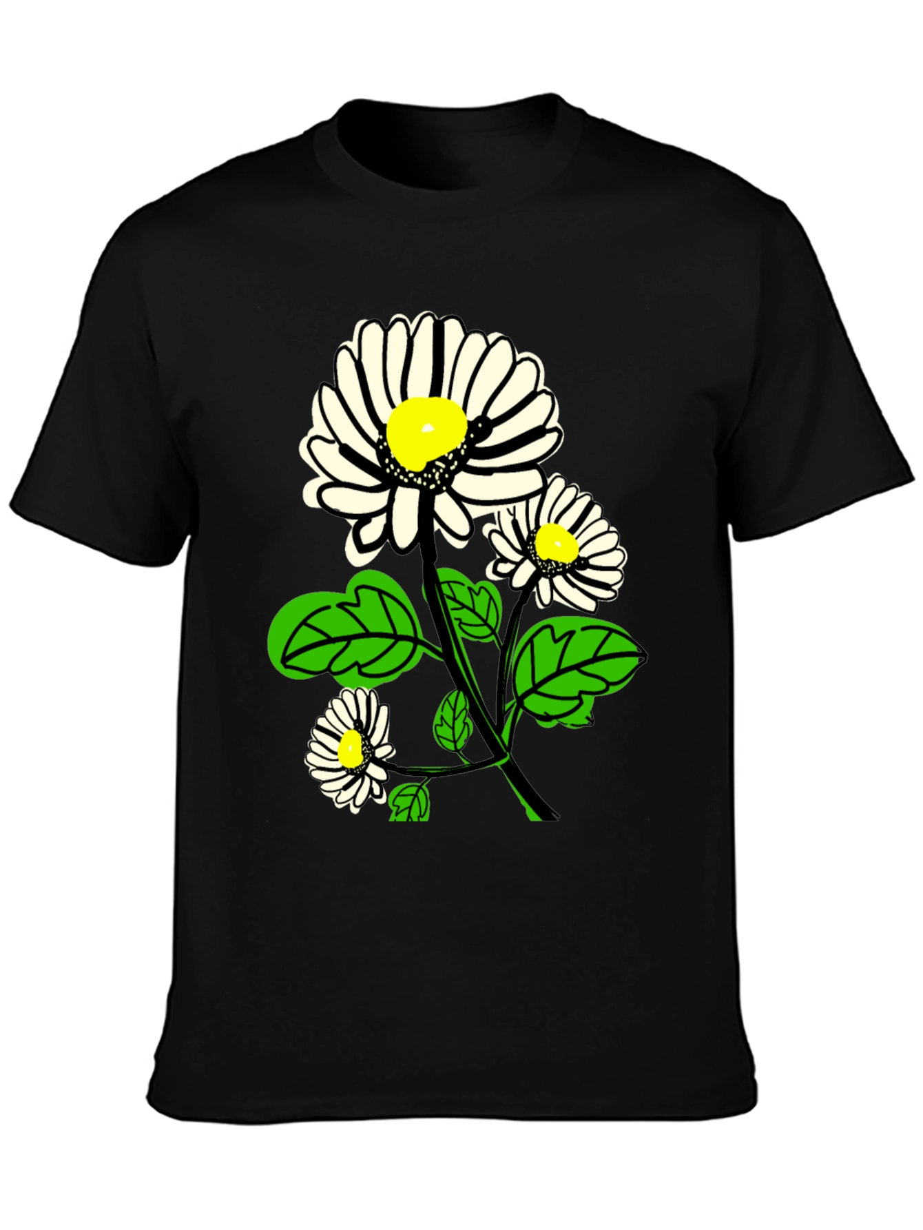 Black Daisy Graphic Print Black T-Shirt view 3