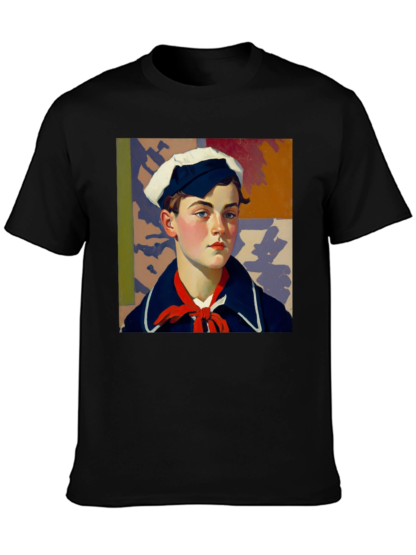 Black Vintage Sailor Portrait Black T-Shirt view 3