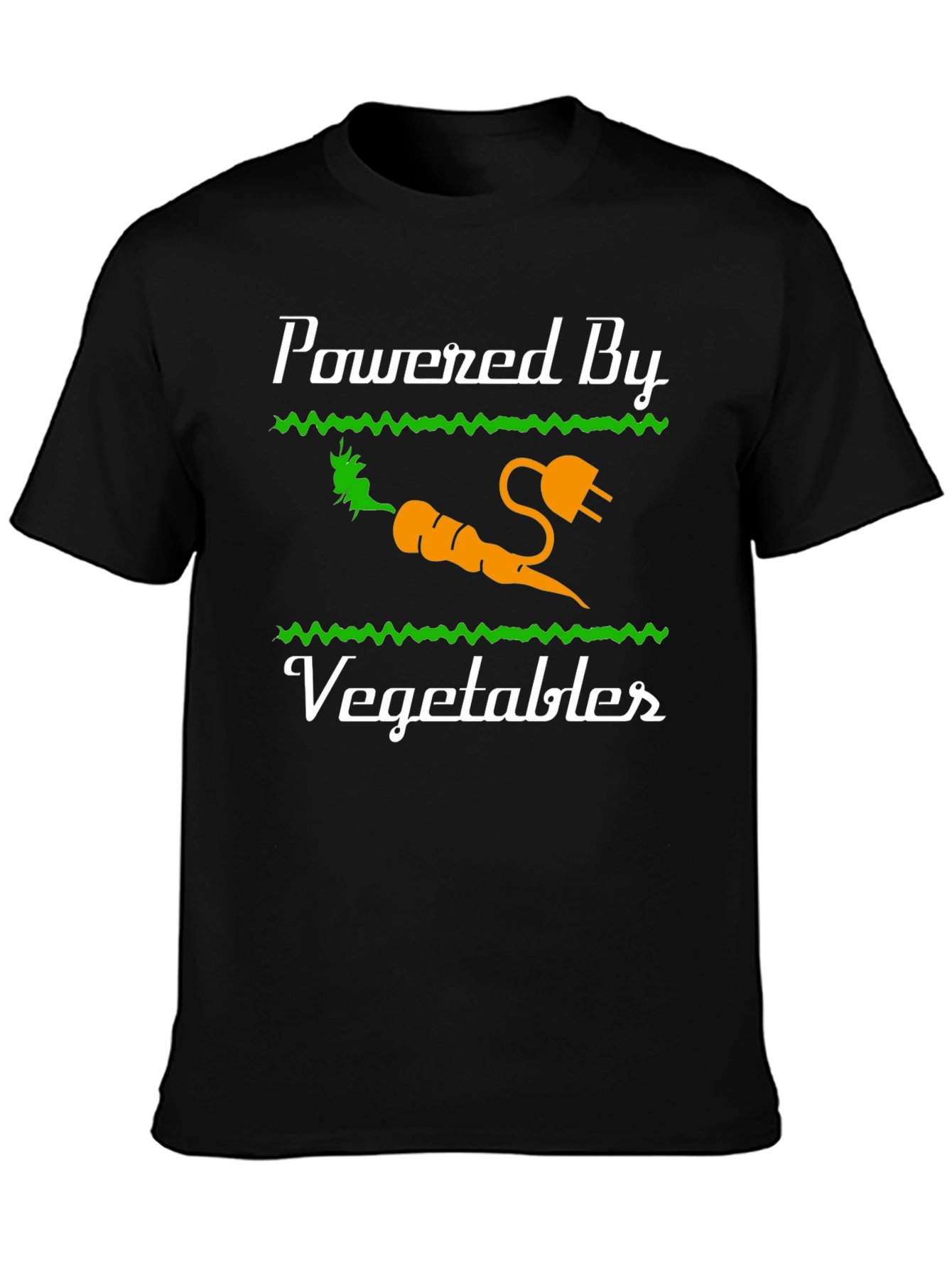 Black Powered By Vegetables Graphic T-Shirt - Healthy Eating Tee view 3