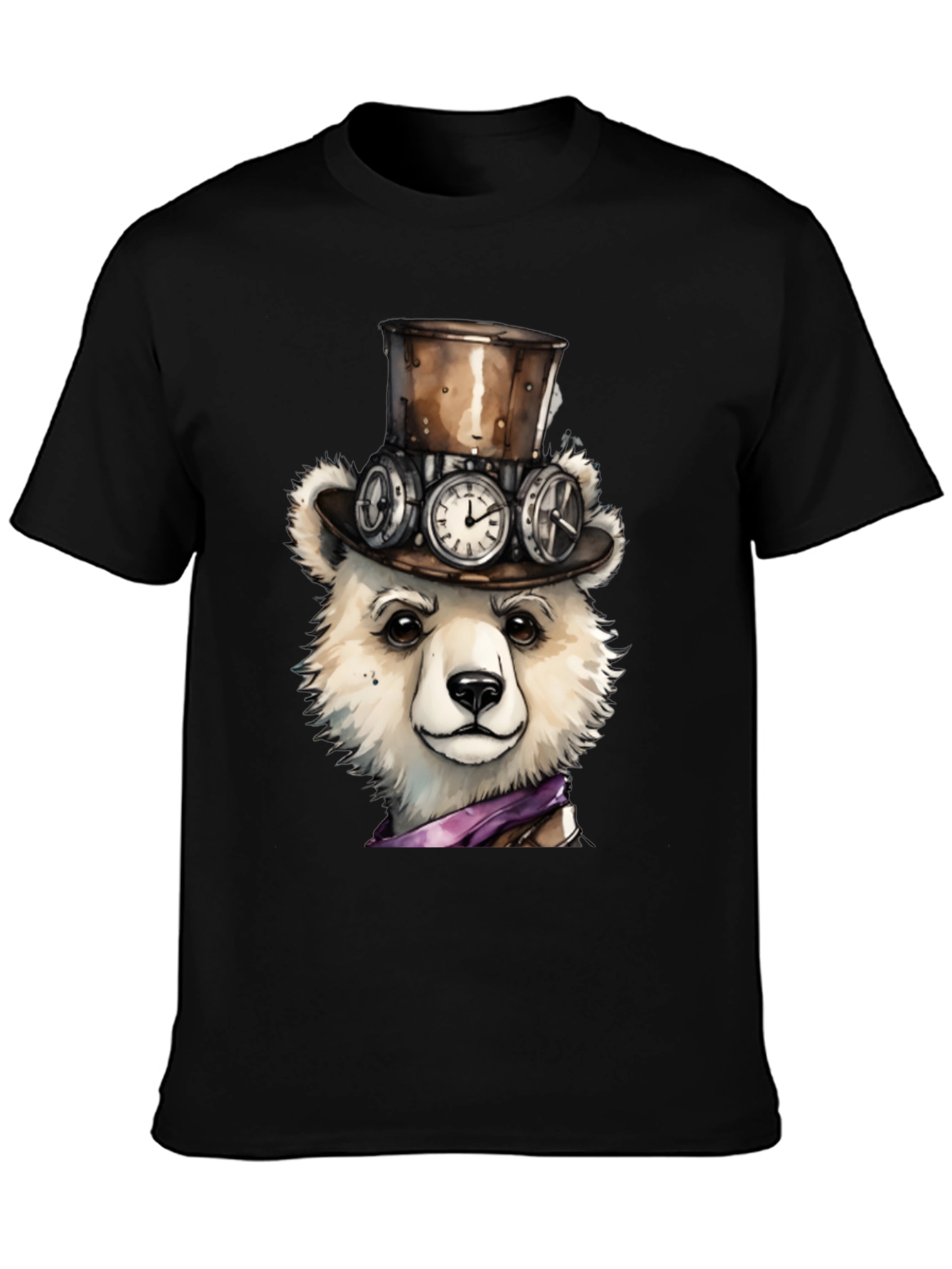 Black Steampunk Polar Bear Graphic Tee view 3