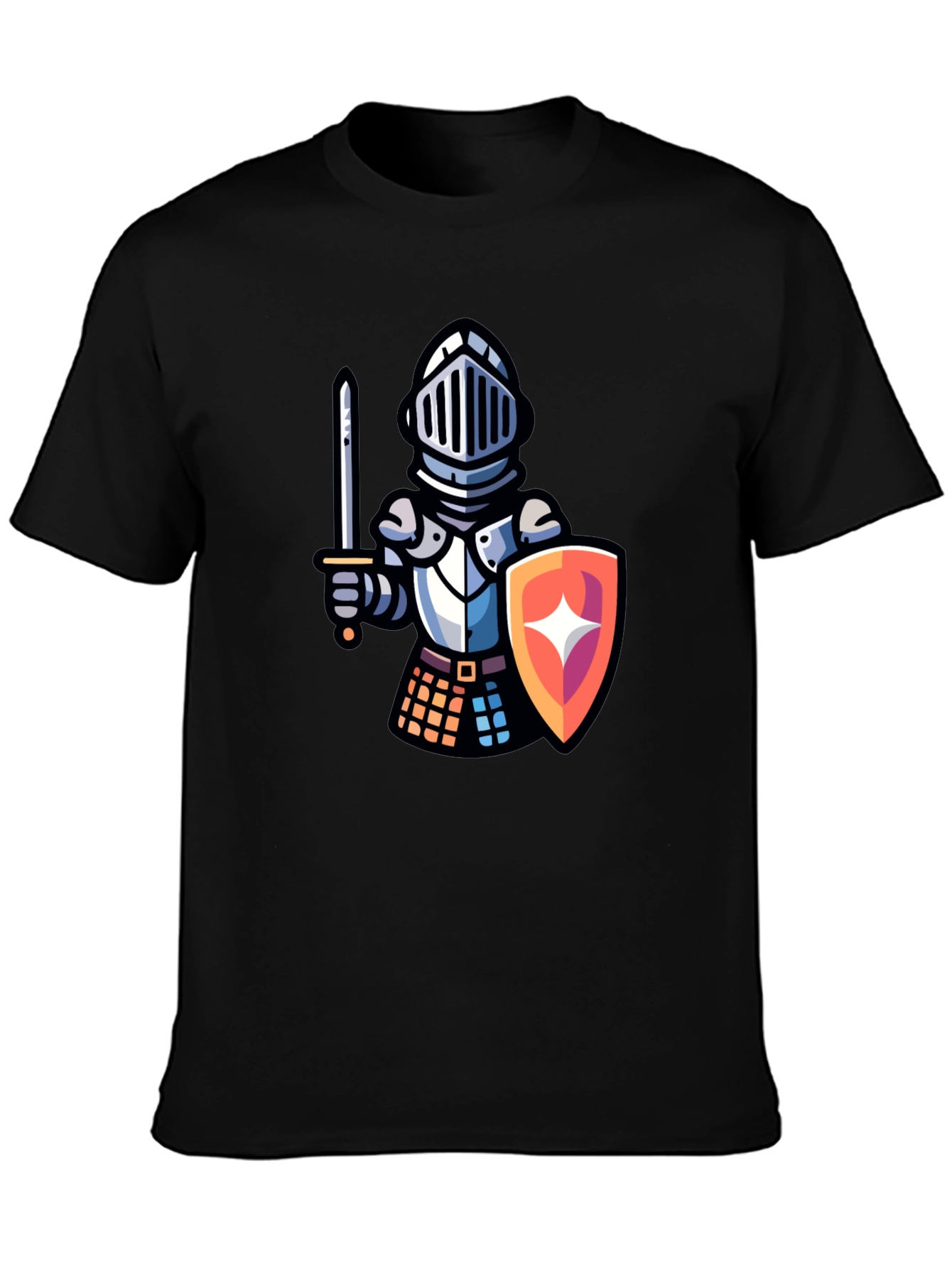 Black Knight Cartoon Graphic T-Shirt - Black Crew Neck Tee view 3