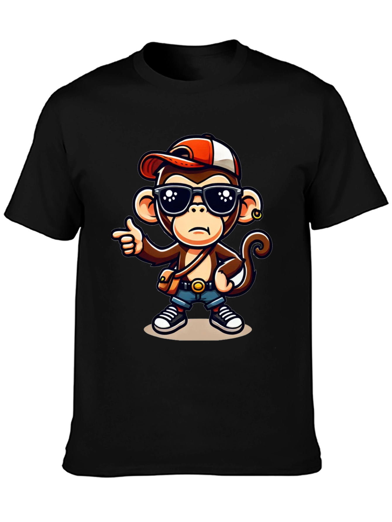 Black Cool Monkey Cartoon Graphic T-Shirt view 3