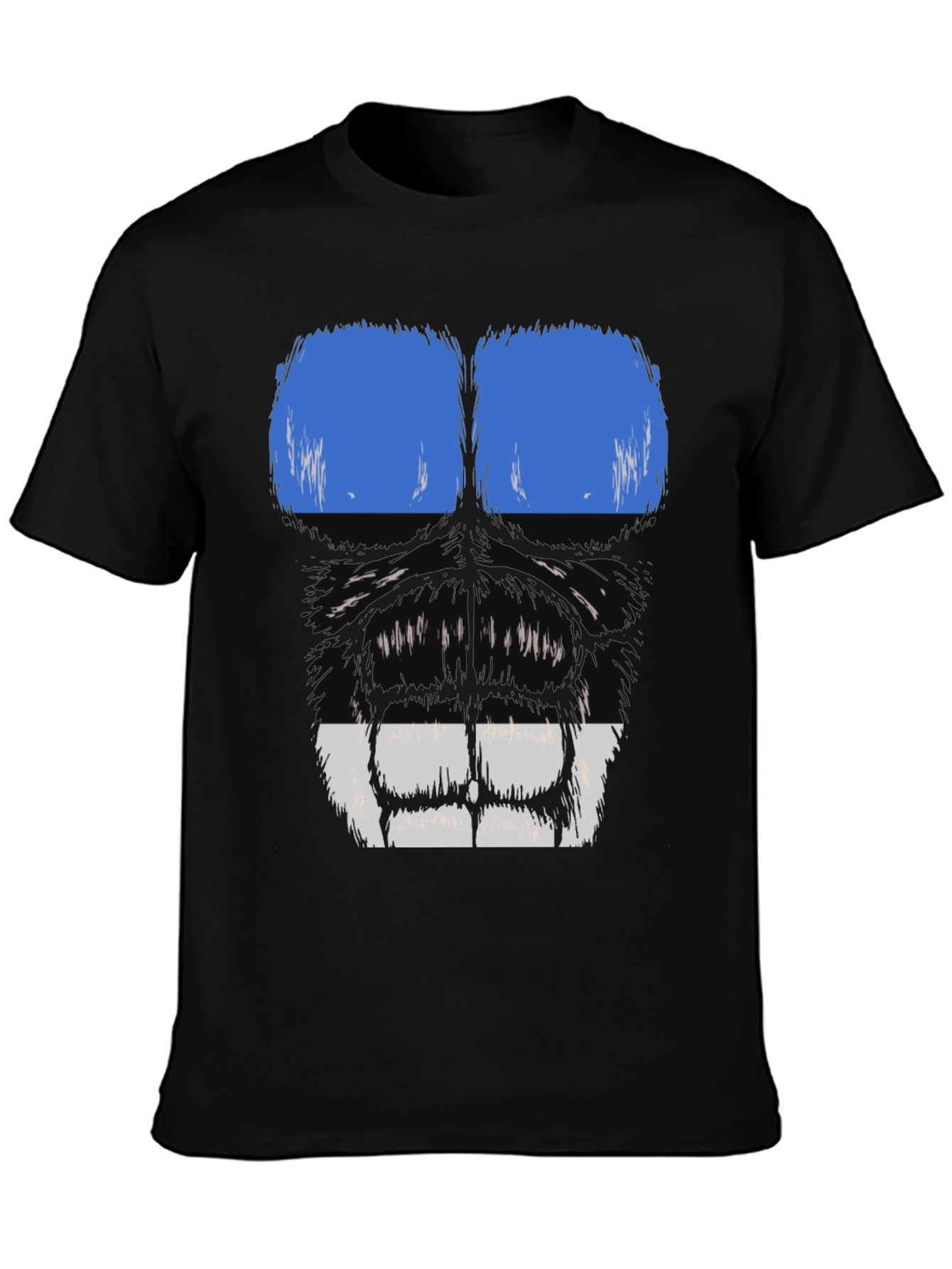 Black Gorilla Face Graphic T-Shirt - Blue & White view 3