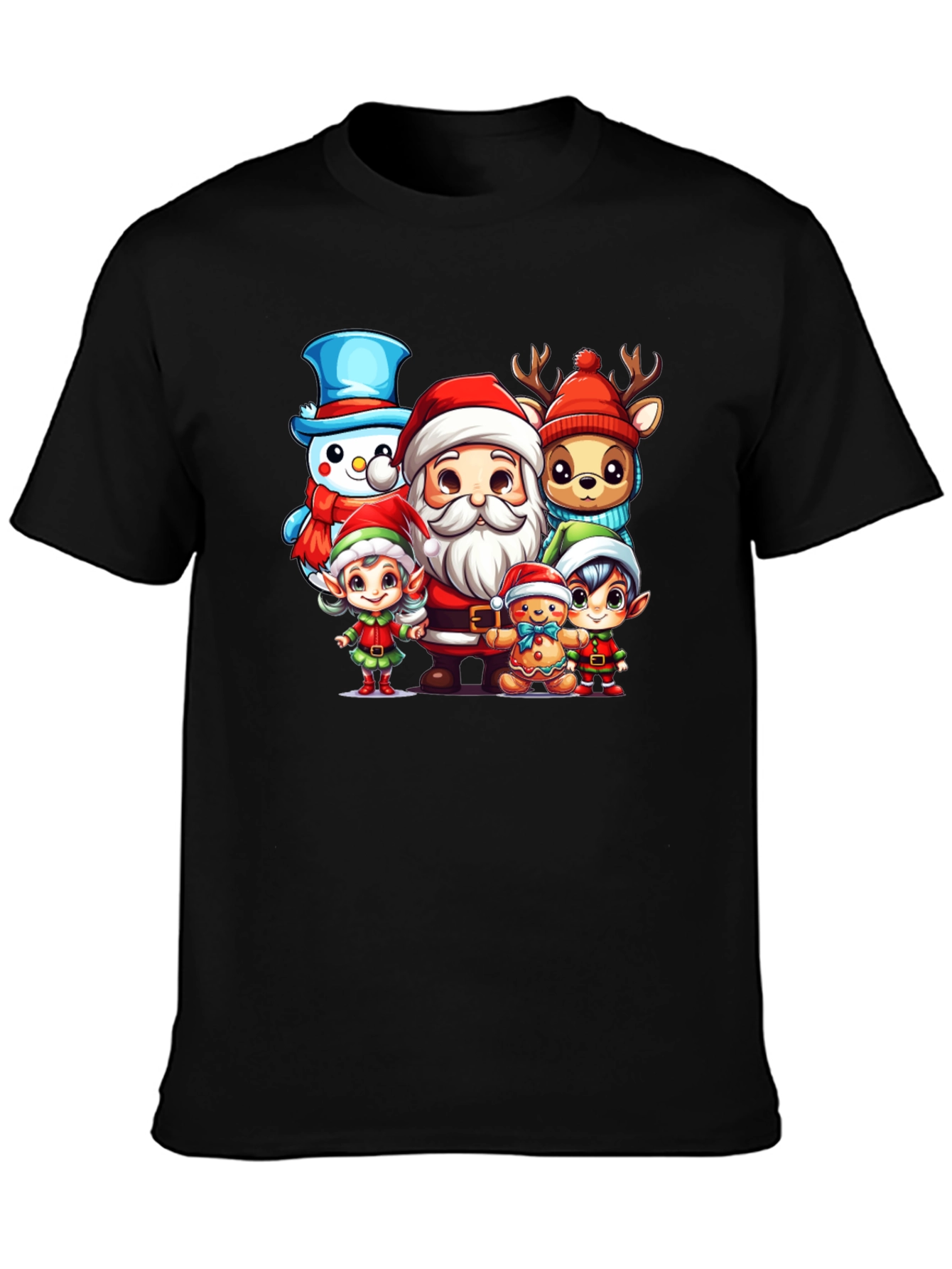 Black Festive Christmas Cartoon Crew Black T-Shirt view 3