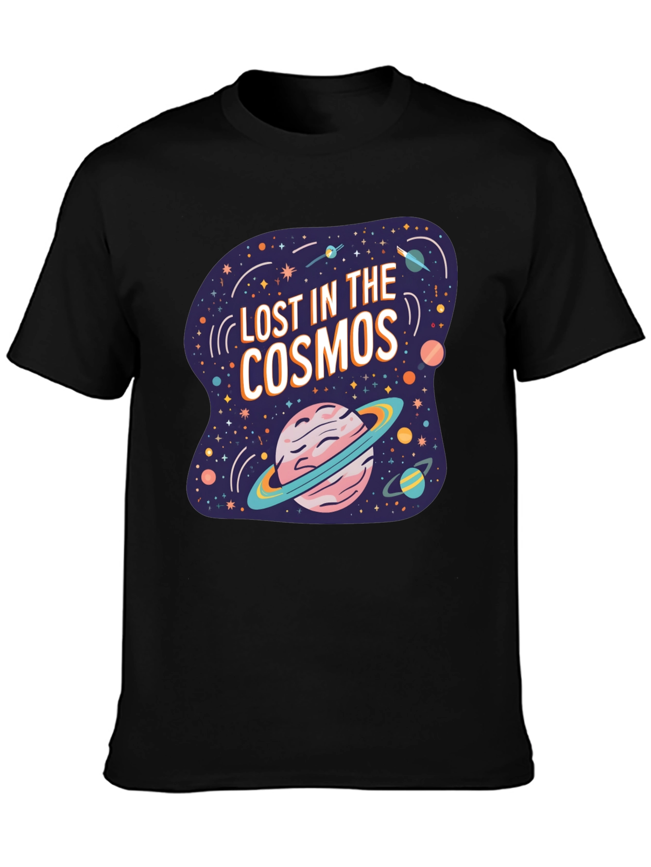 Black Lost in the Cosmos Graphic Tee - Black Cotton T-Shirt view 3