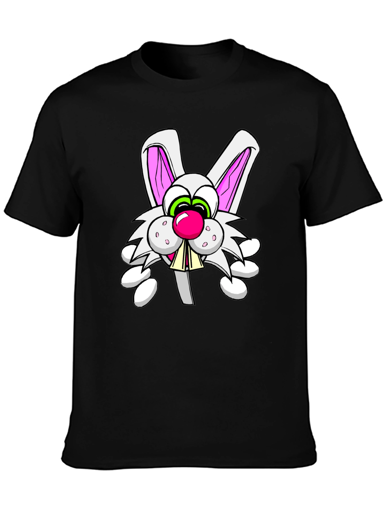 Black Cartoon Rabbit Graphic Tee - Funny Bunny T-Shirt view 3
