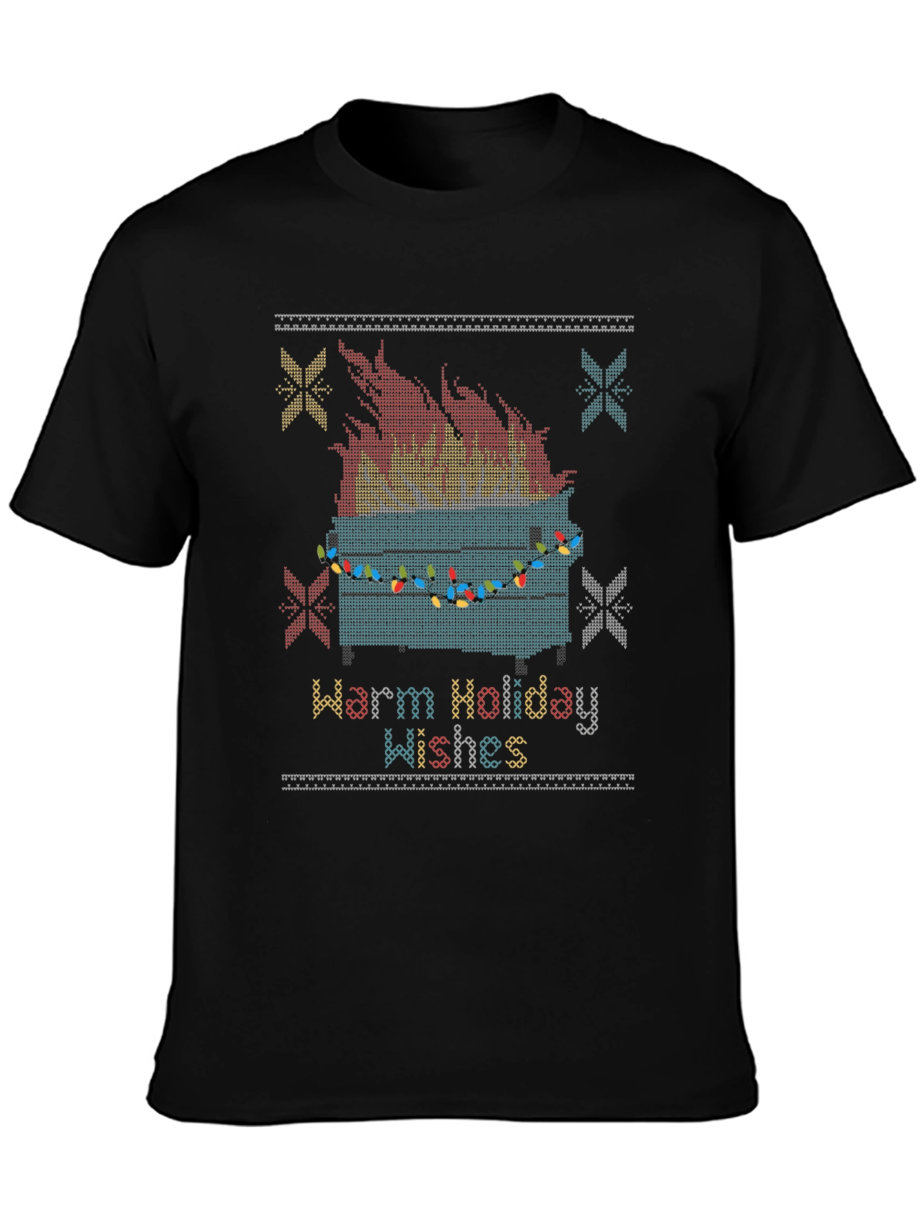 Black Warm Holiday Wishes Dumpster Fire T-Shirt view 3