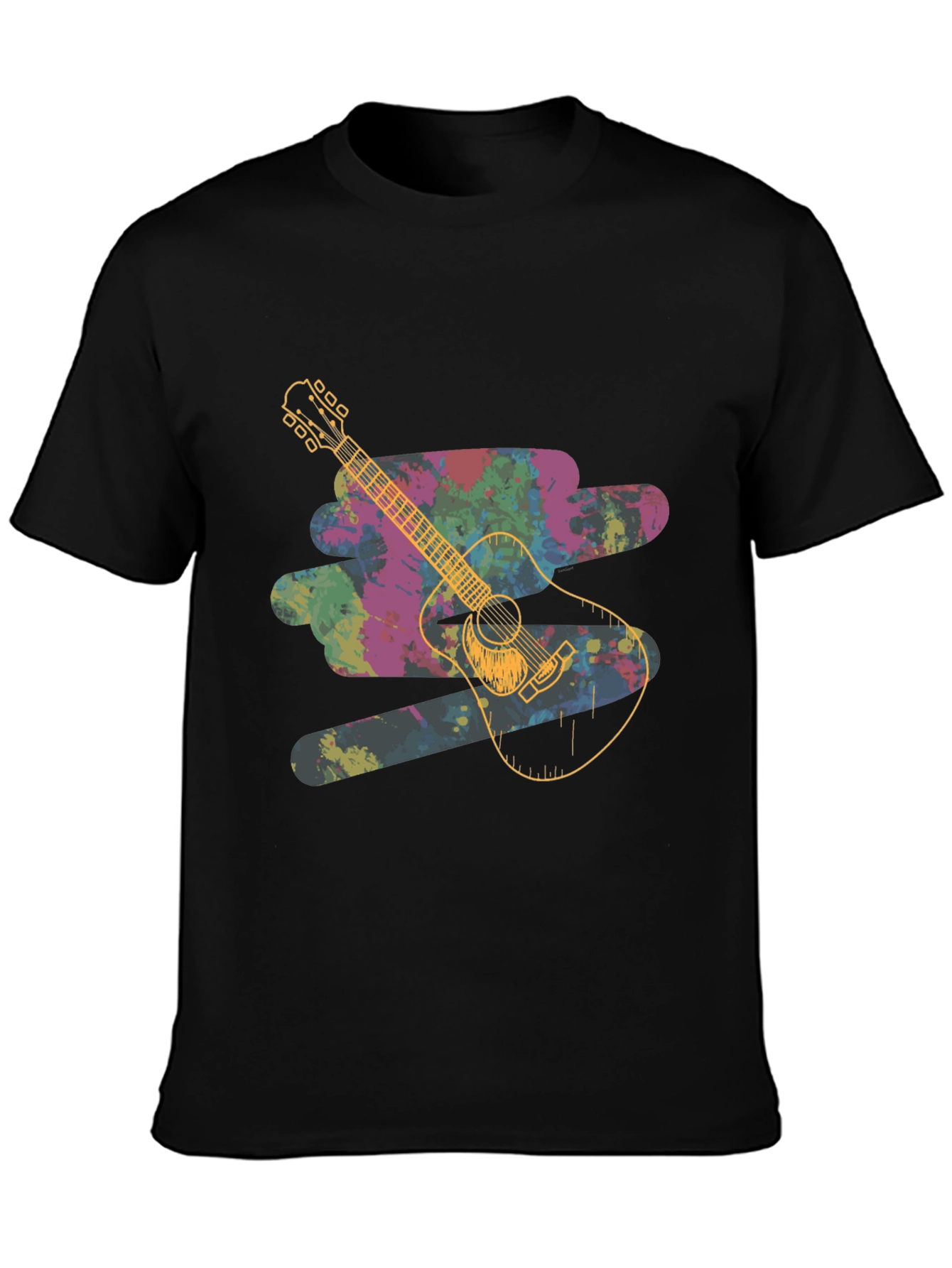 Black Guitar Splash Graphic Tee - Unique Colorful Design view 3