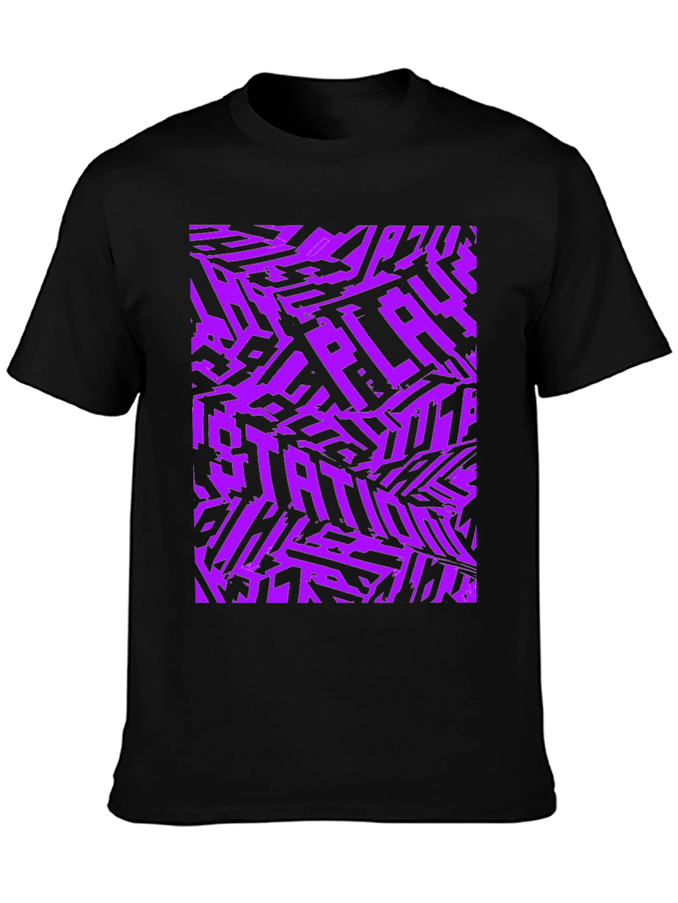 Black Abstract Purple Graphic Print Black T-Shirt view 3