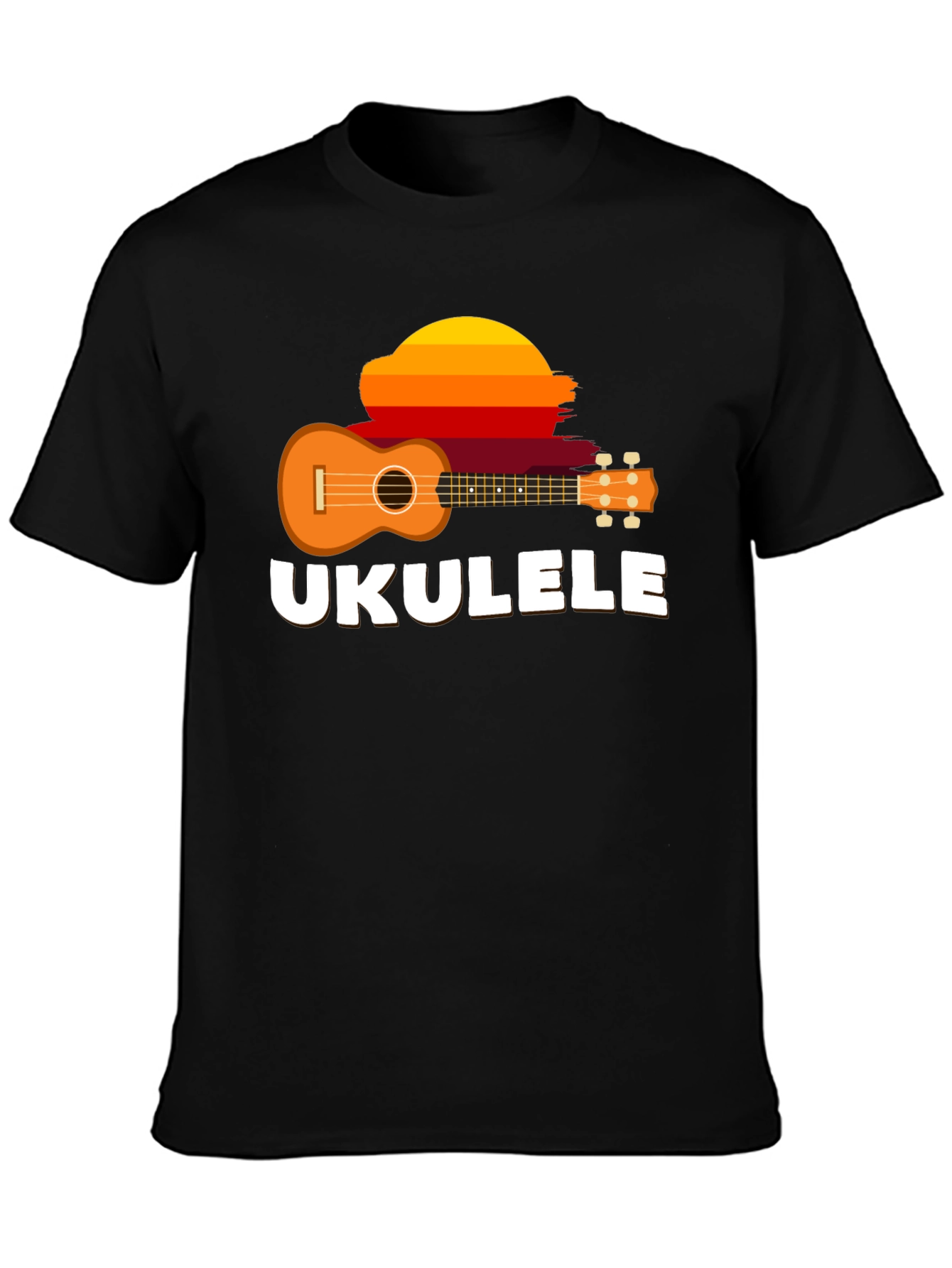 Black Ukulele Sunset Graphic Tee - Black Cotton T-Shirt view 3