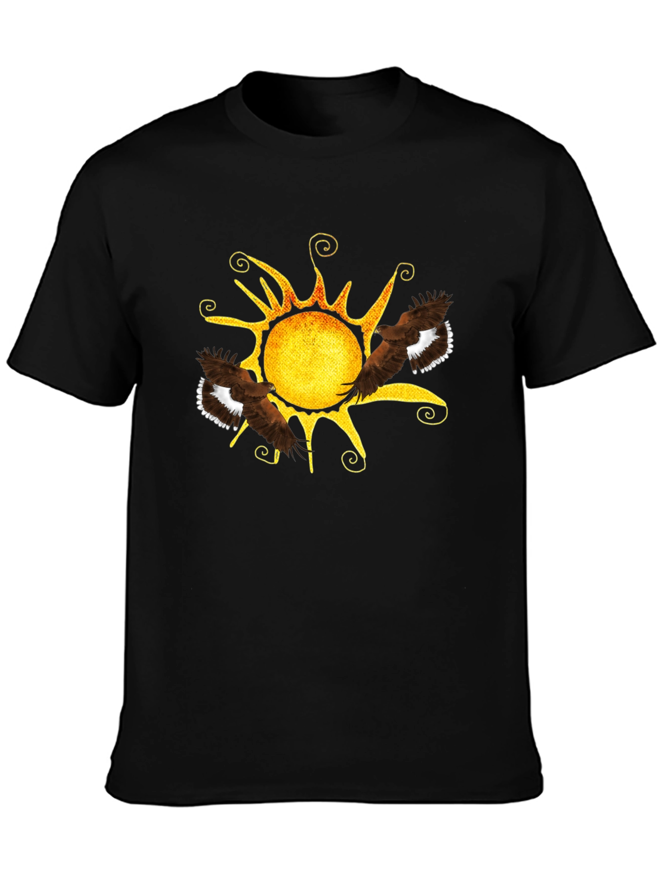 Black Black Tee with Sun & Eagle Design view 3