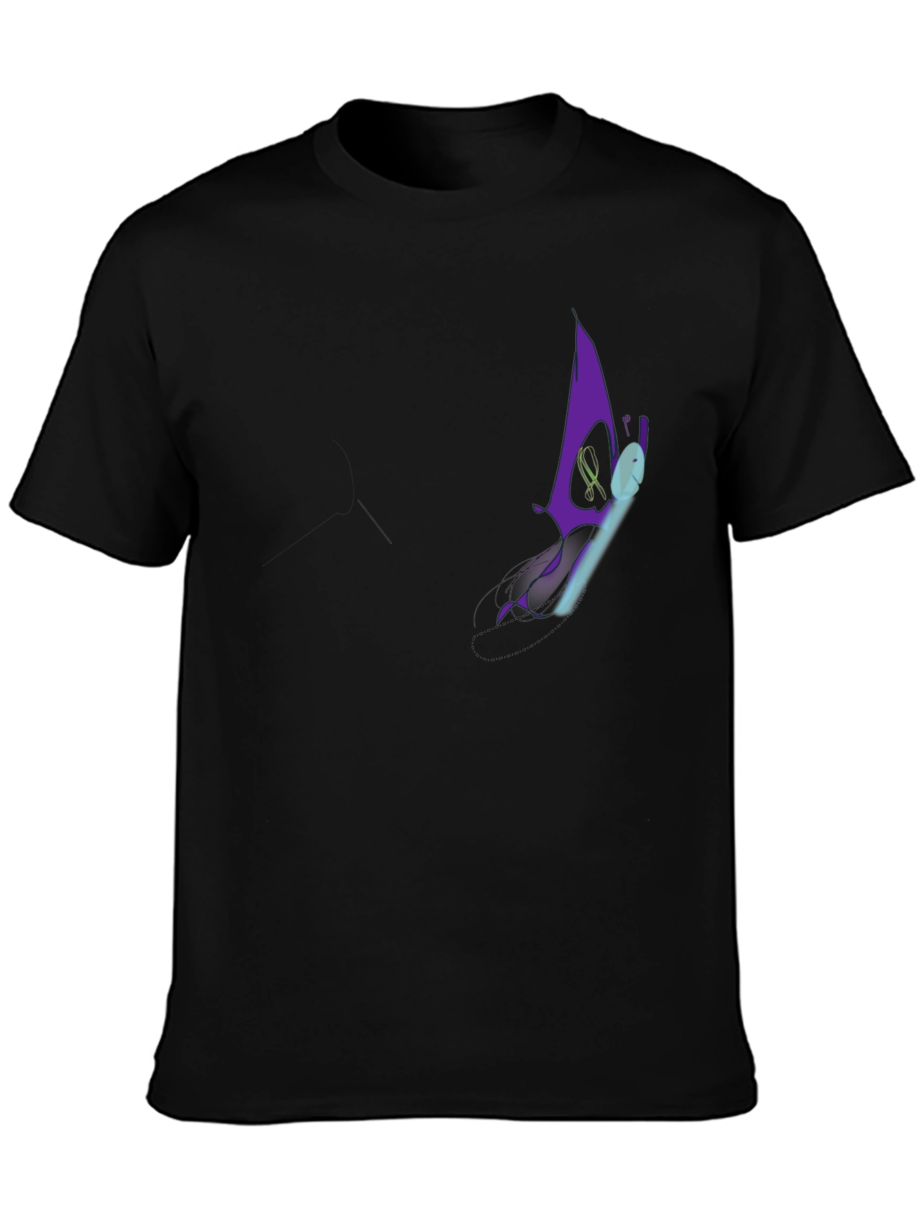 Men's Black Graphic T-Shirt - Purple Butterfly Design - 3