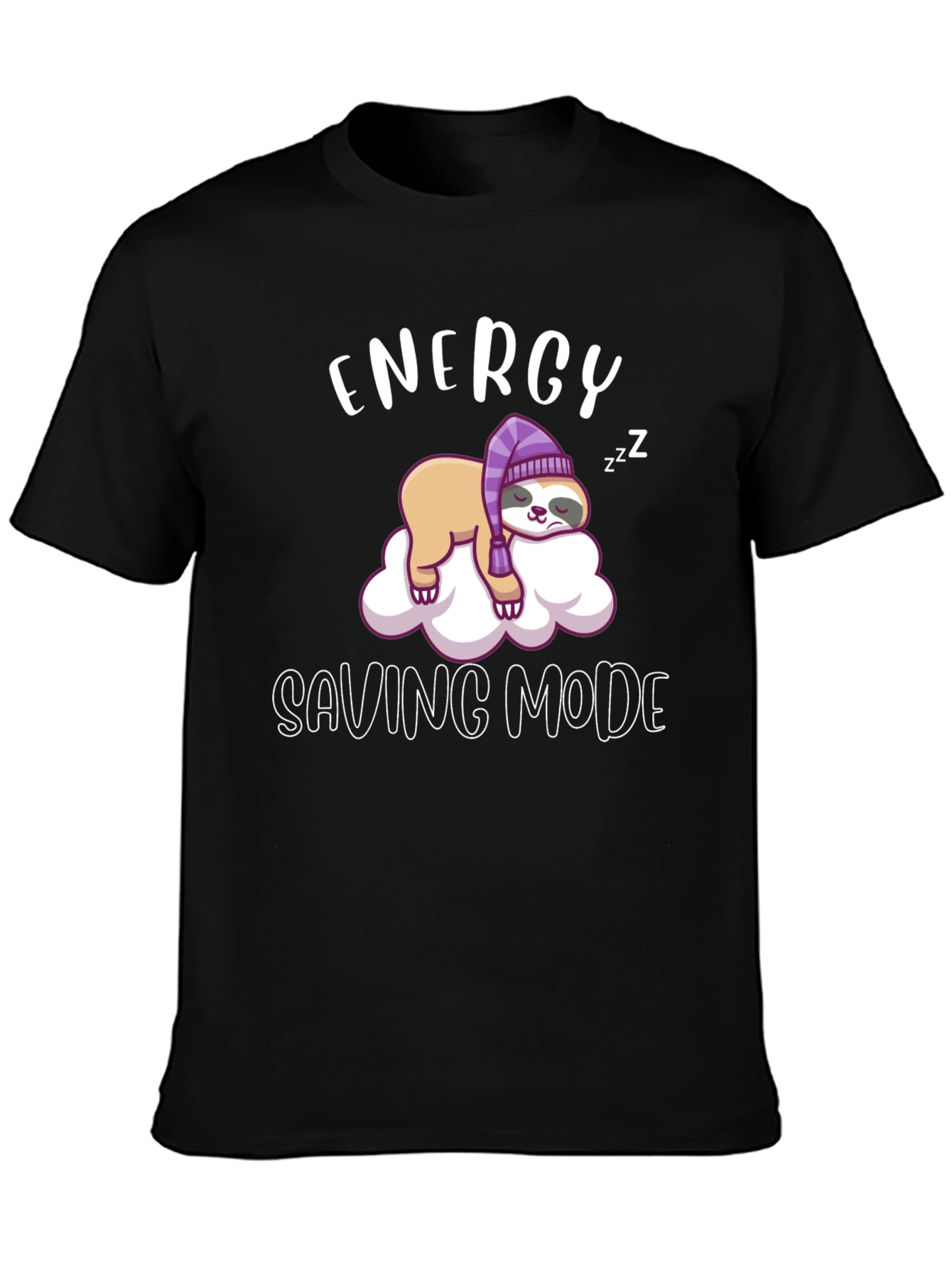 Black Energy Saving Mode Sloth Tee view 3