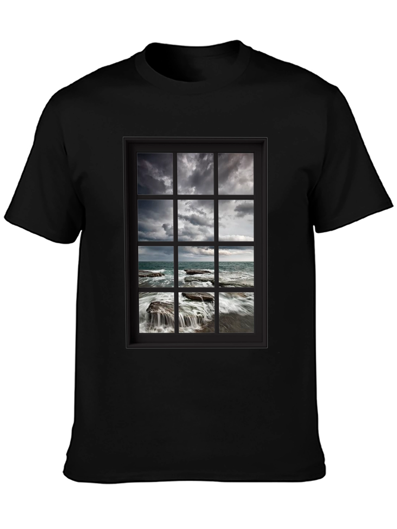 Black Ocean View Window T-Shirt view 3