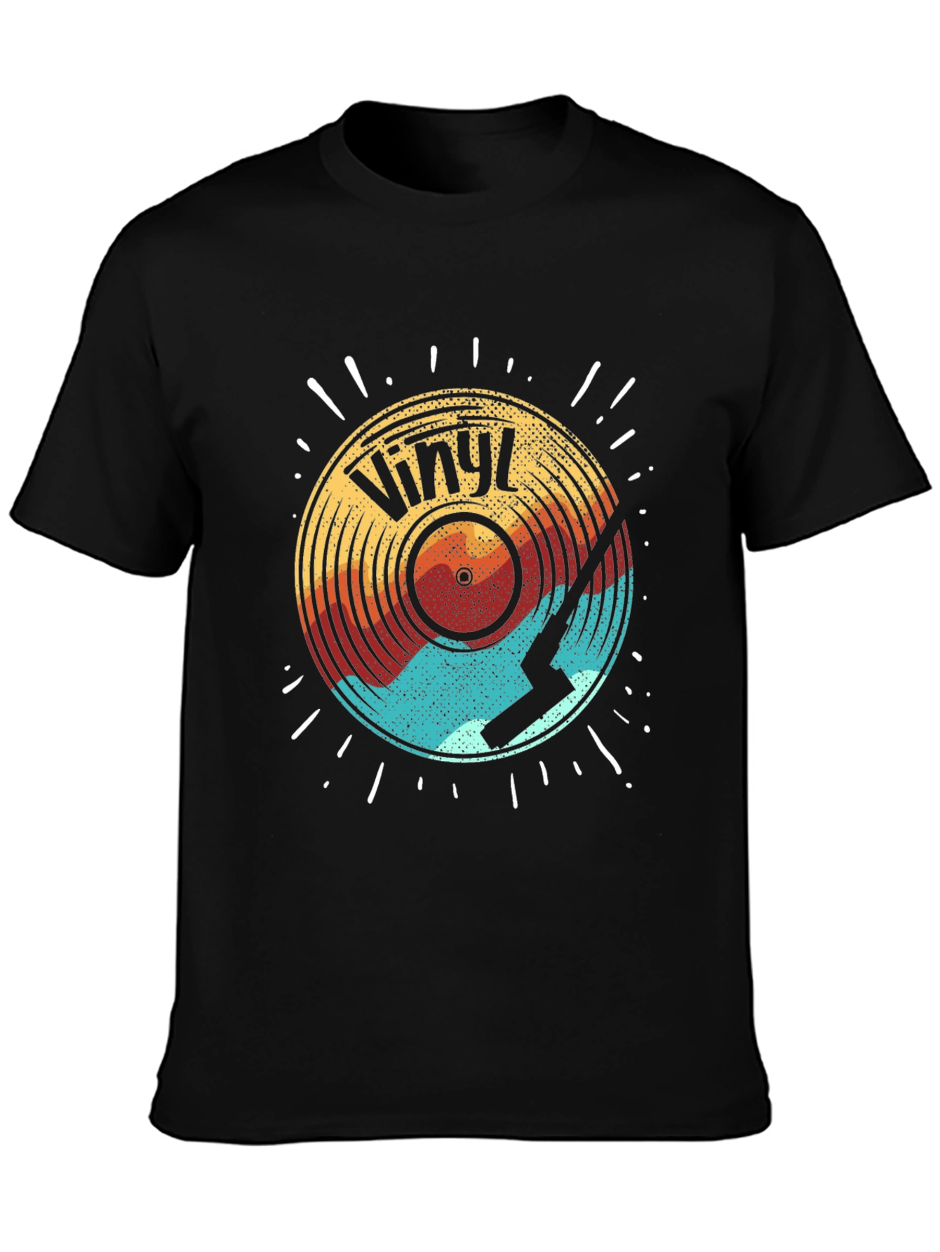 Black Retro Vinyl Record Graphic Tee - Black Cotton Comfort view 3