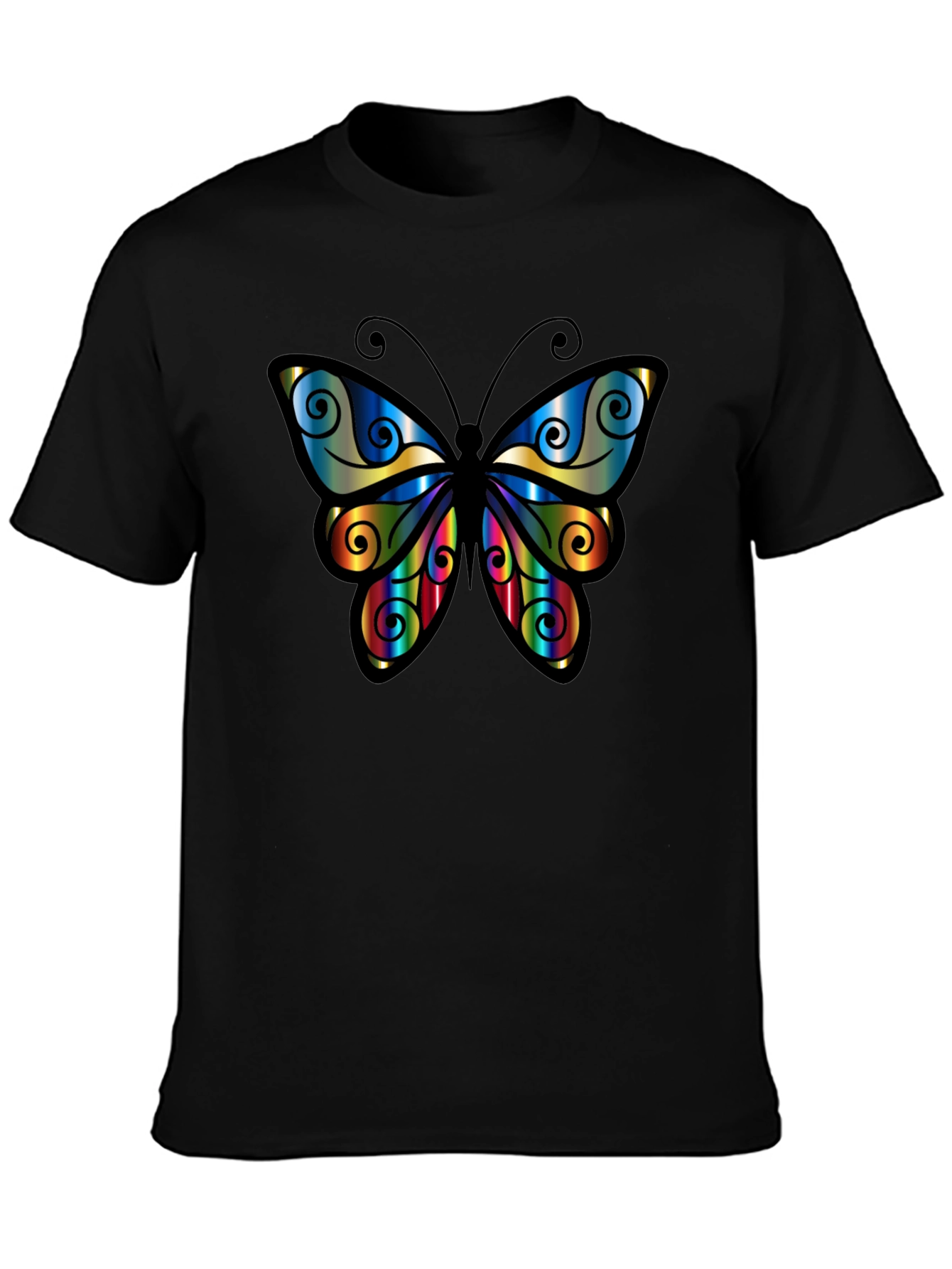 Black Rainbow Butterfly Graphic Tee - Stylish Black T-Shirt view 3