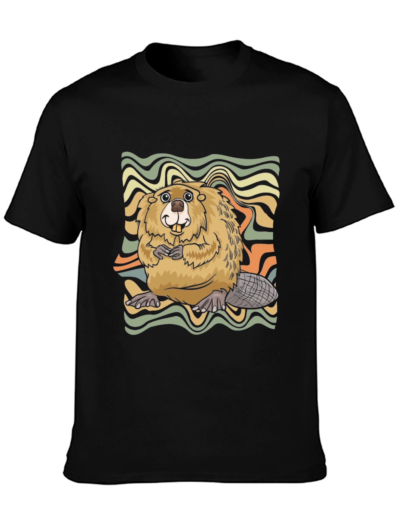 Black Retro Beaver Graphic T-Shirt view 3