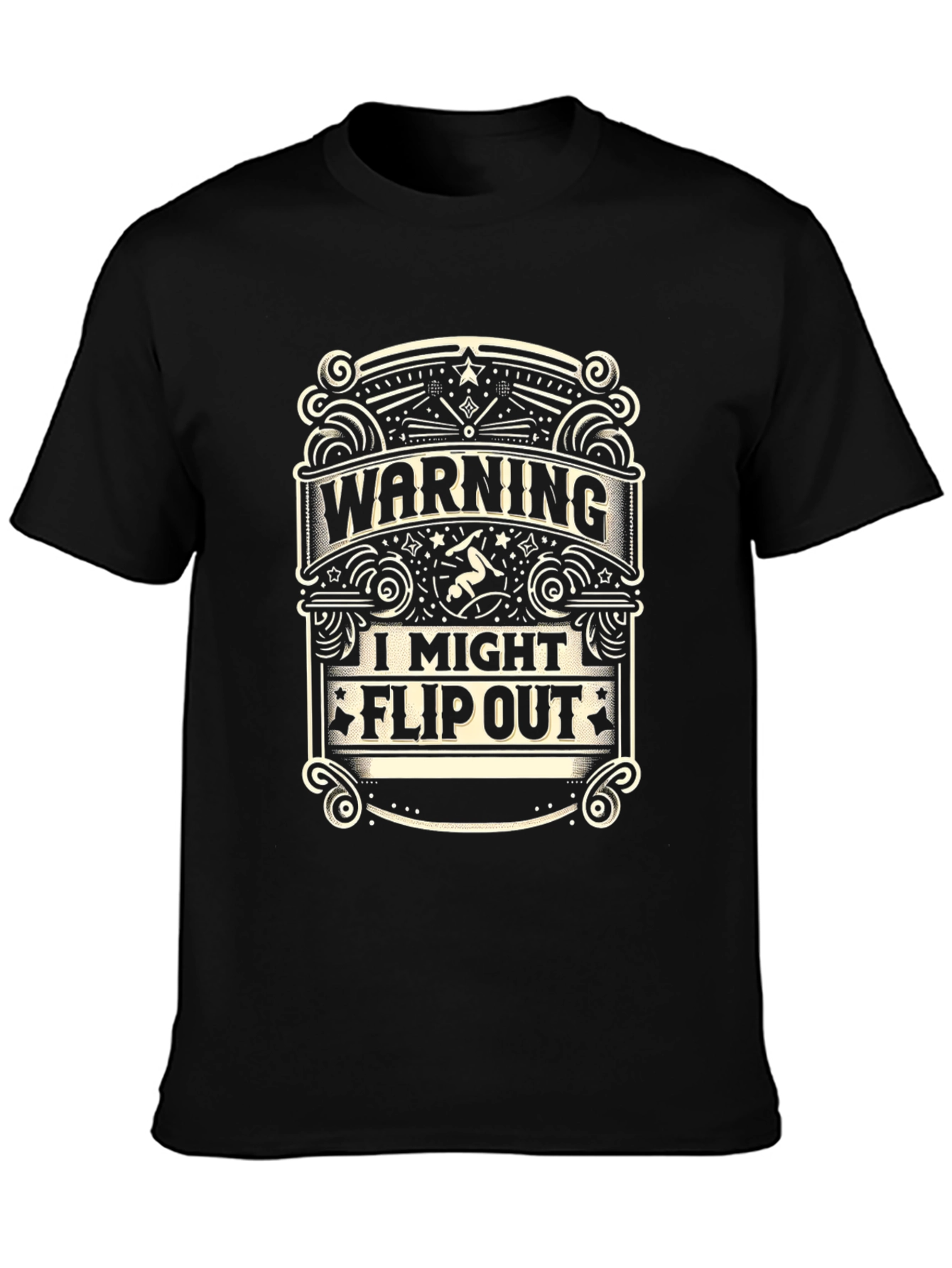 Black Warning: I Might Flip Out T-Shirt - Gymnastics Humor view 3