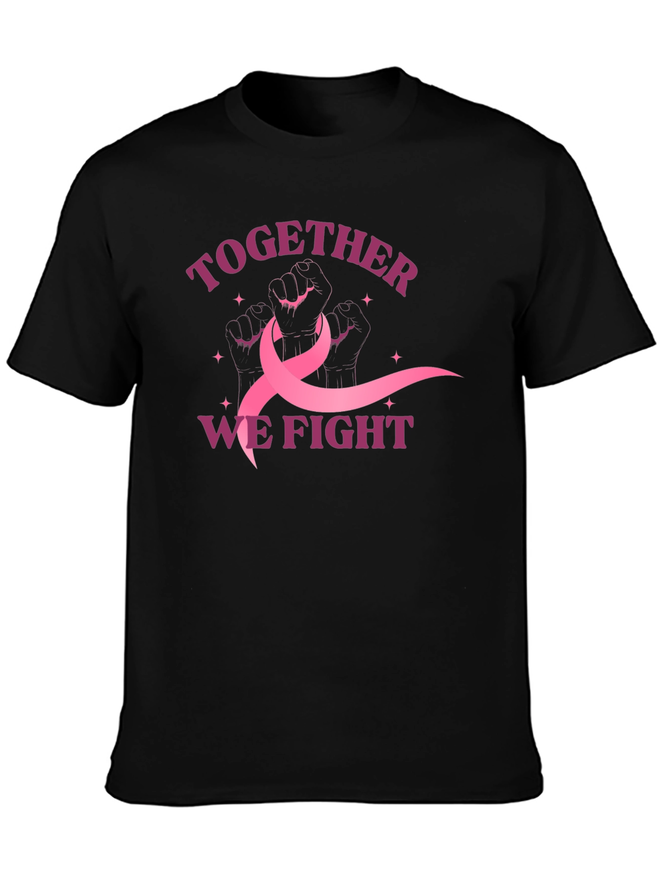 Black Together We Fight Breast Cancer Awareness T-Shirt view 3