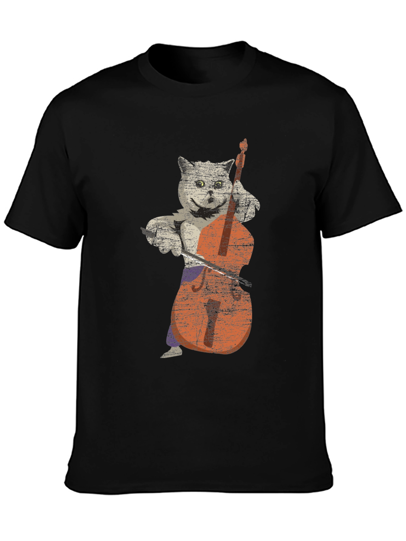 Black Cat Playing Cello Graphic T-Shirt view 3