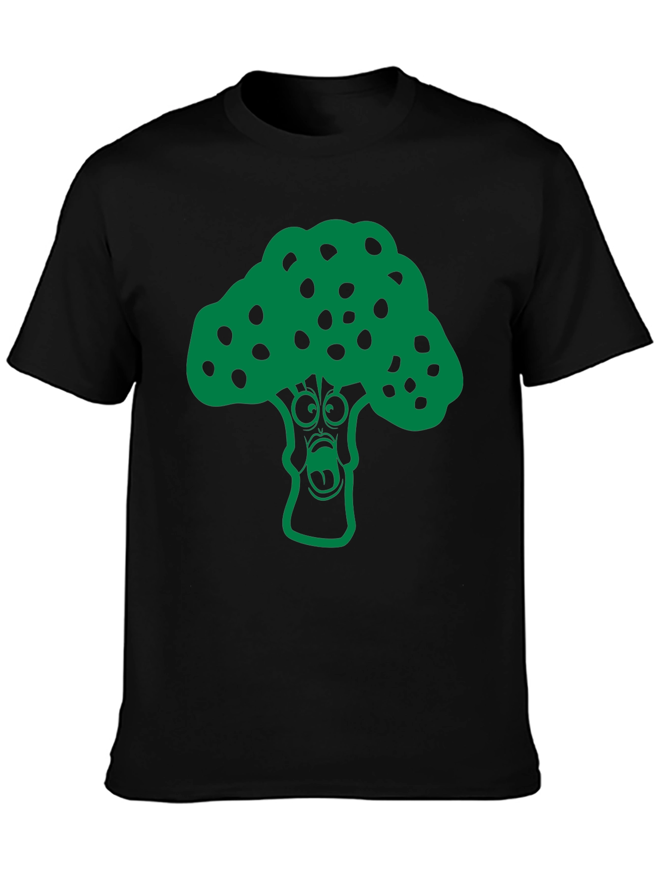 Black Cartoon Broccoli Graphic T-Shirt - Funny Vegan Tee view 3