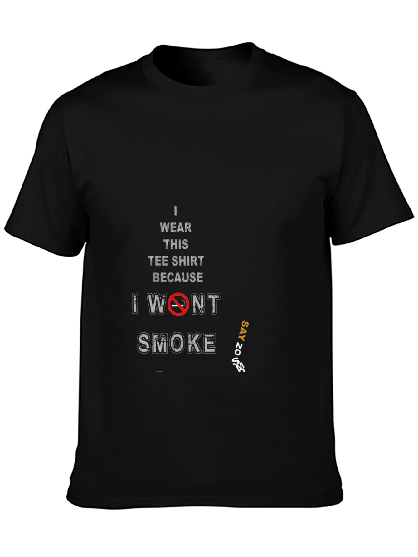 Black Anti-Smoking Slogan Tee - 'I Won't Smoke' view 3