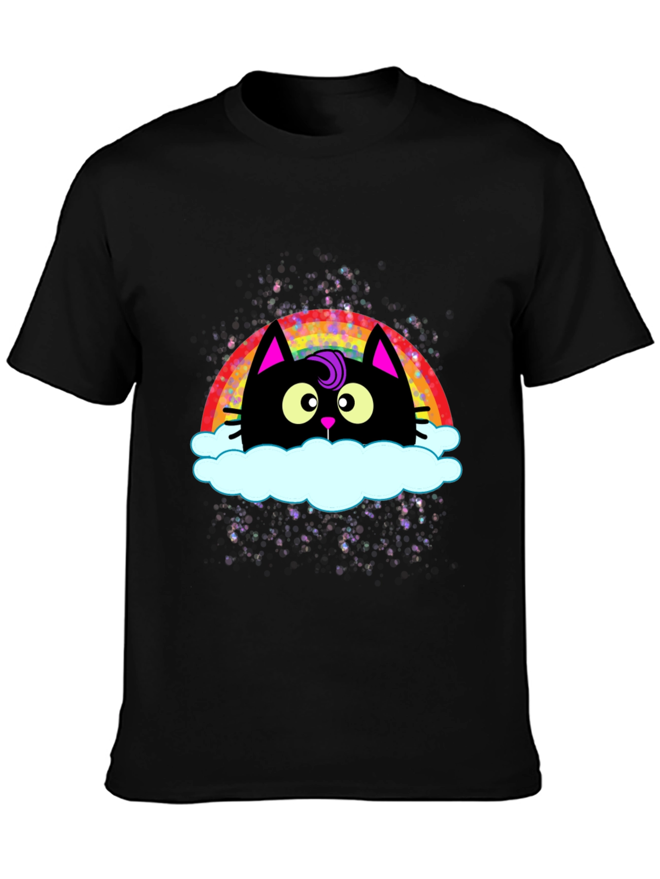 Black Rainbow Cat Cloud Graphic T-Shirt - Trendy Casual Tee view 3