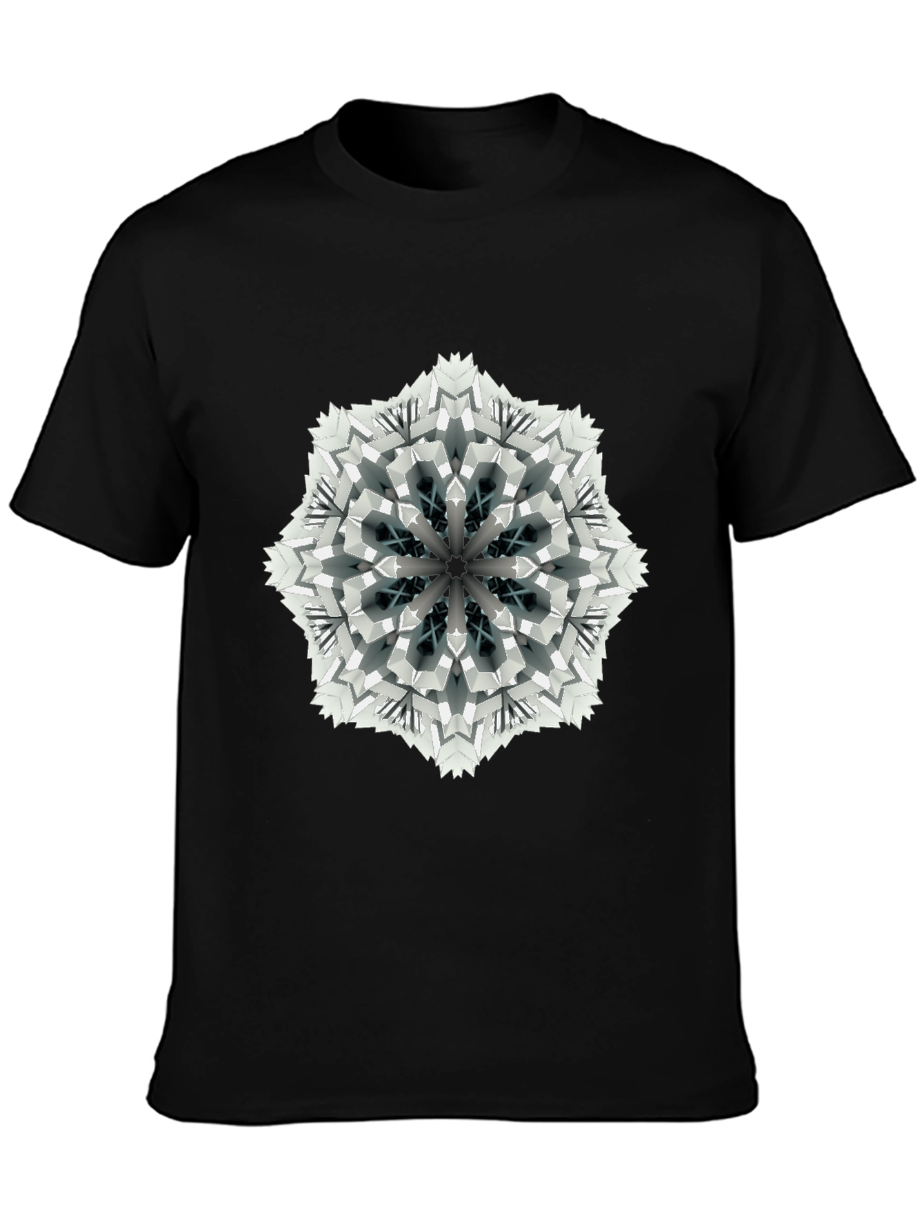 Black Geometric Mandala Print Black T-Shirt view 3