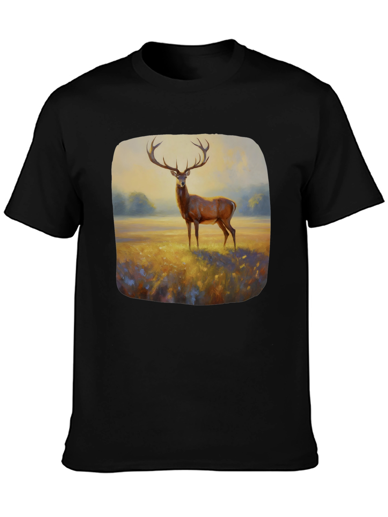 Black Deer Painting Graphic Tee - Nature Inspired Art Shirt view 3