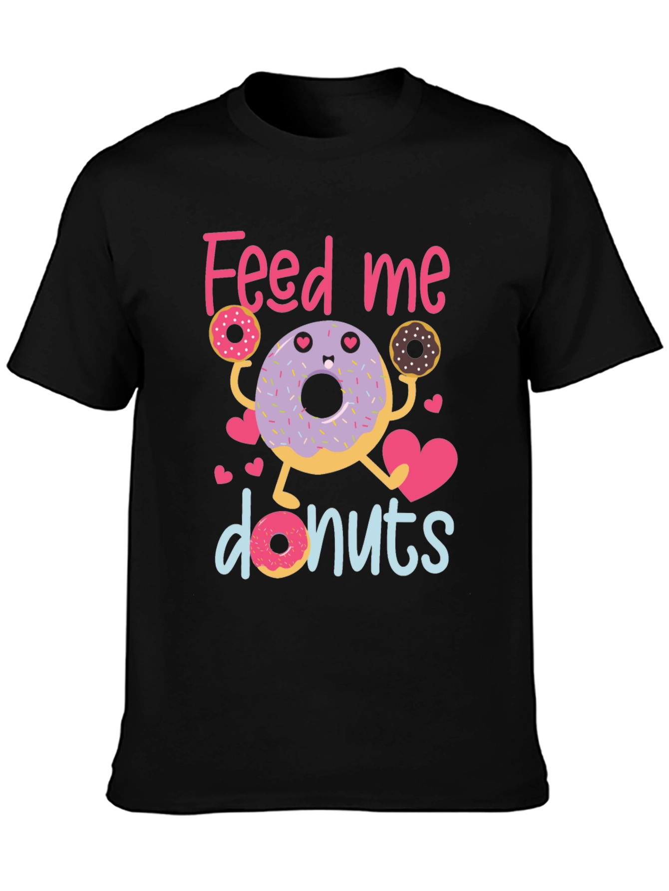 Black Feed Me Donuts T-Shirt - Cute Donut Lover Tee view 3