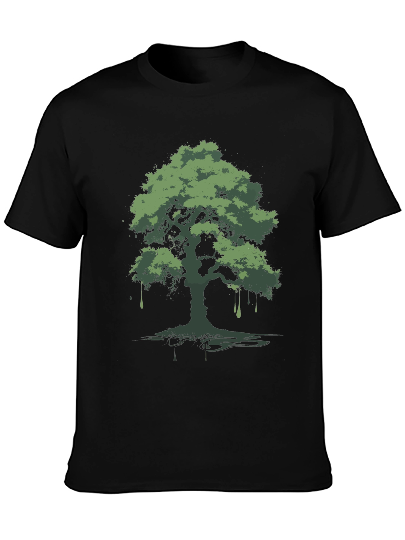 Black Green Tree Graphic Black T-Shirt view 3