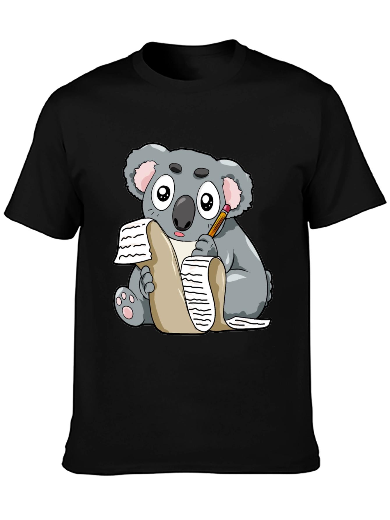 Black Koala Writer Graphic T-Shirt - Unisex Tee view 3