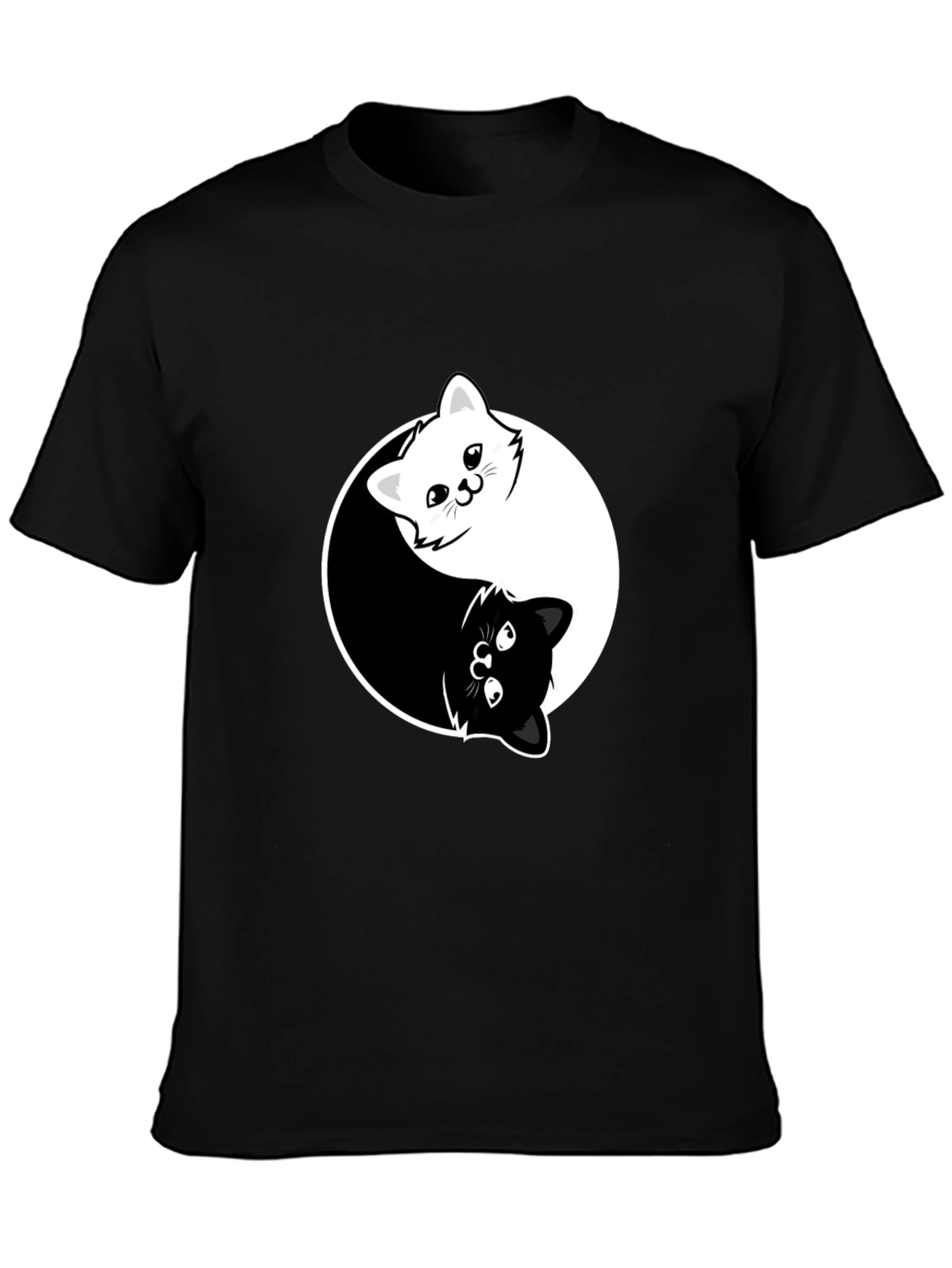 Black Yin Yang Cats Graphic Tee - Black Cotton Blend T-Shirt view 3
