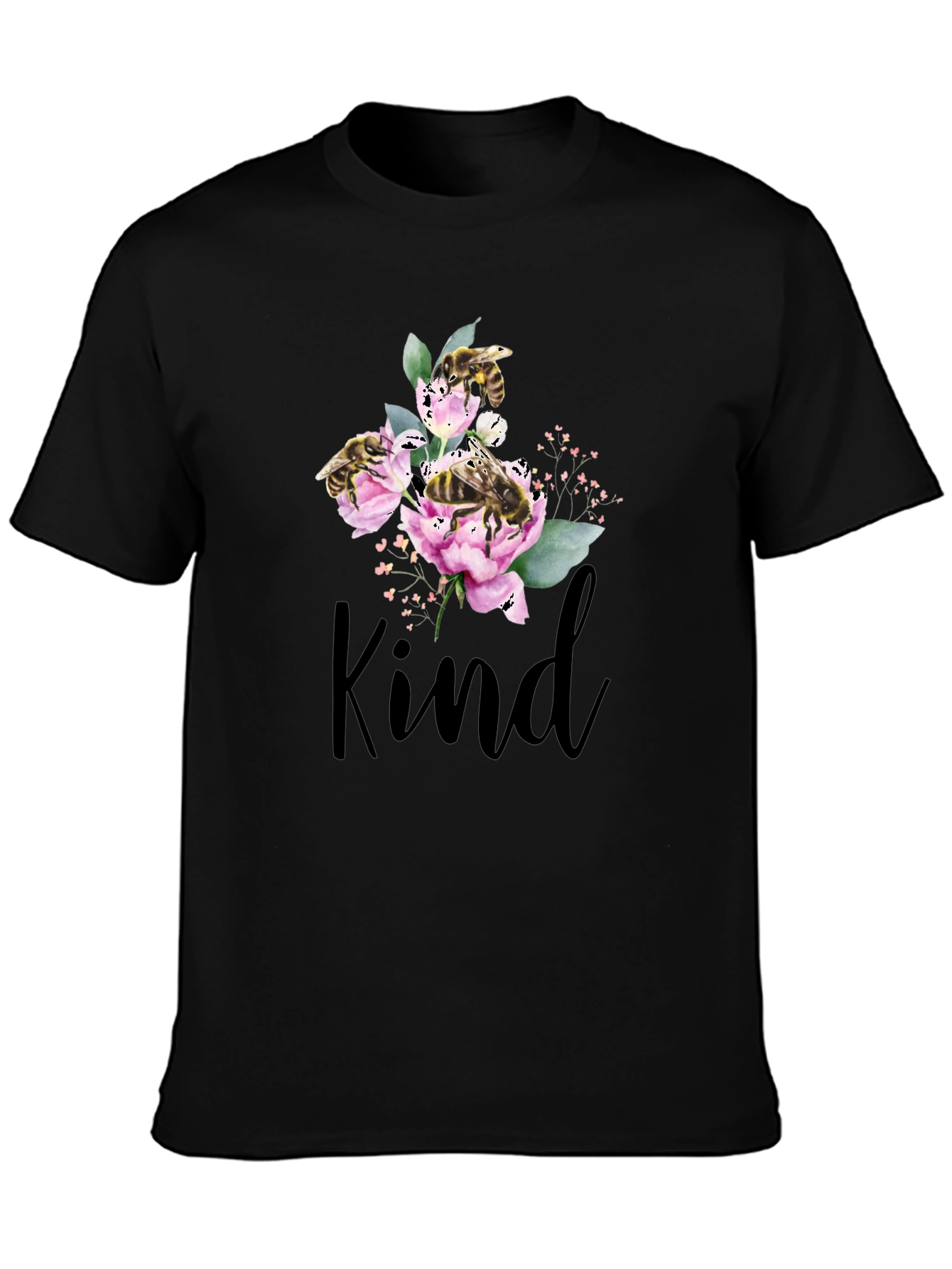 Black Kind Bee Flowers T-Shirt - Black view 3